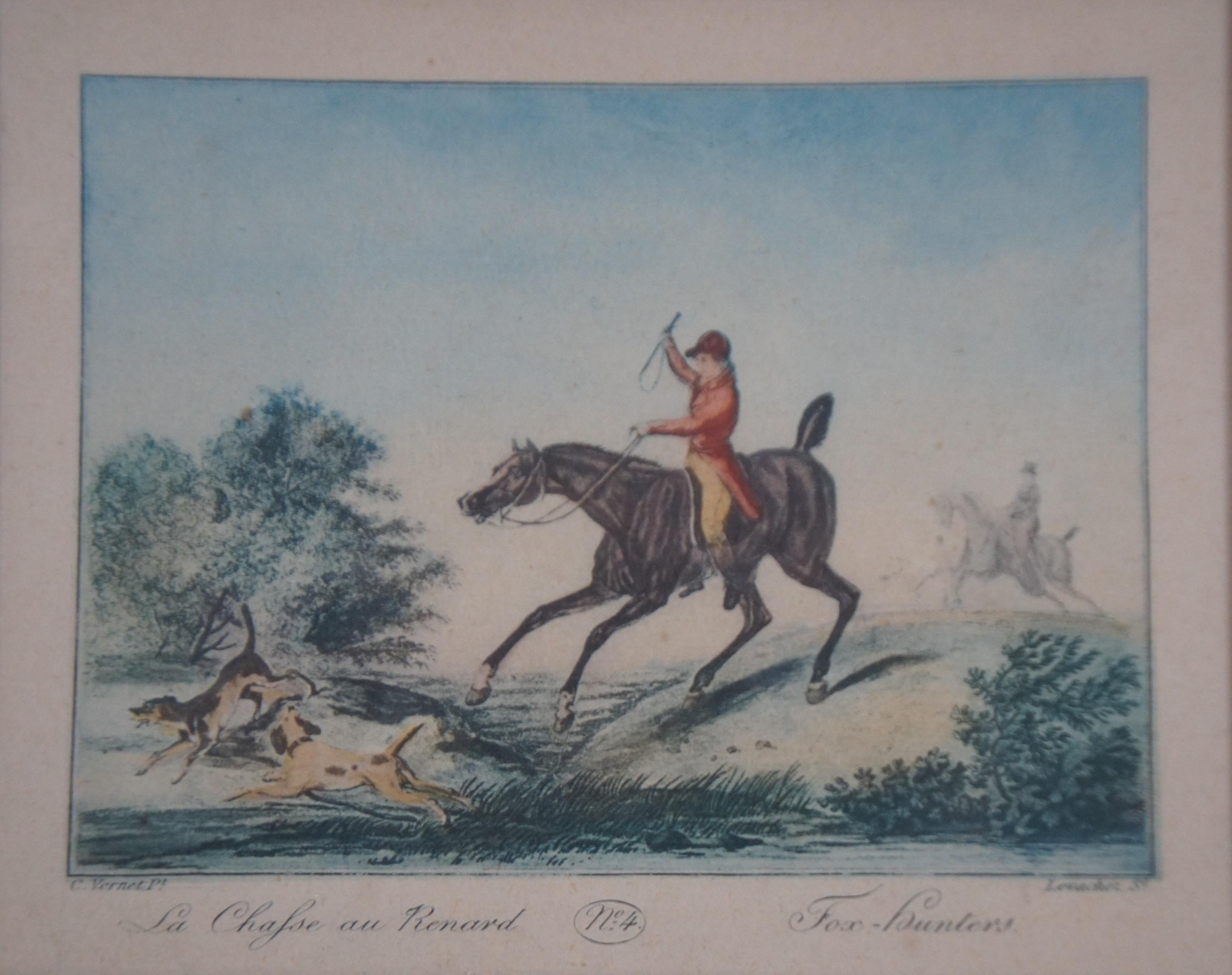 6 Antique Vernet Levachez Equestrian Horse Fox Hunt Aquatint Engravings 8