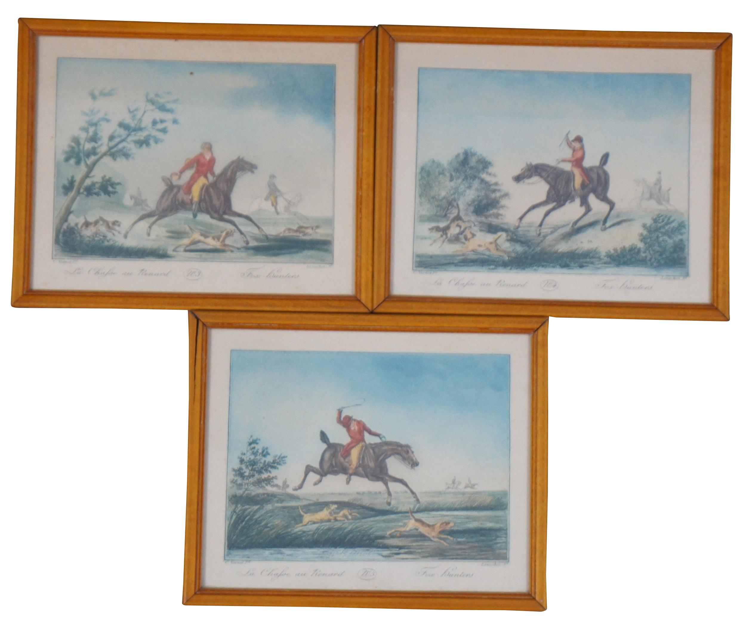 6 Antique Vernet Levachez Equestrian Horse Fox Hunt Aquatint Engravings 8