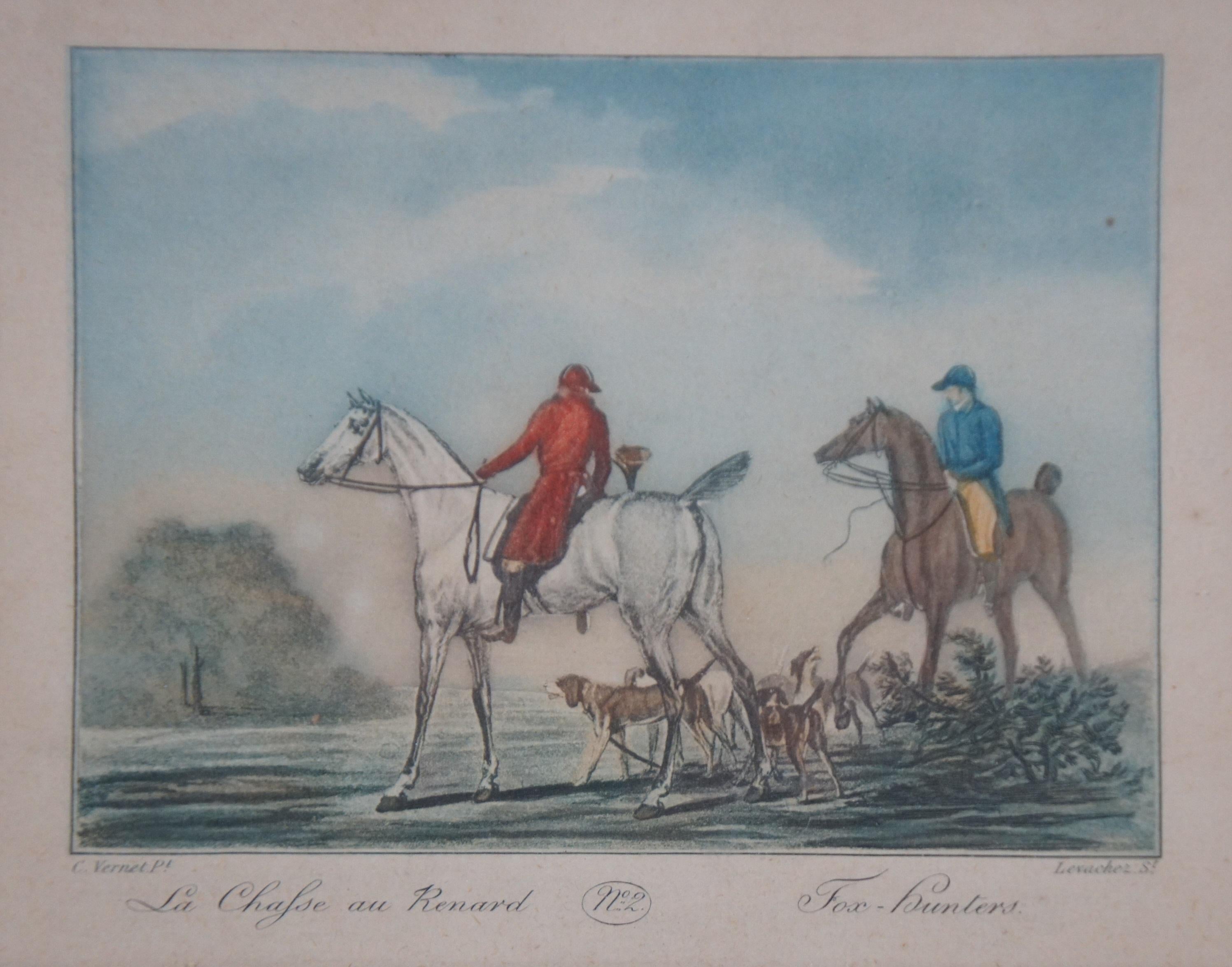Paper 6 Antique Vernet Levachez Equestrian Horse Fox Hunt Aquatint Engravings 8