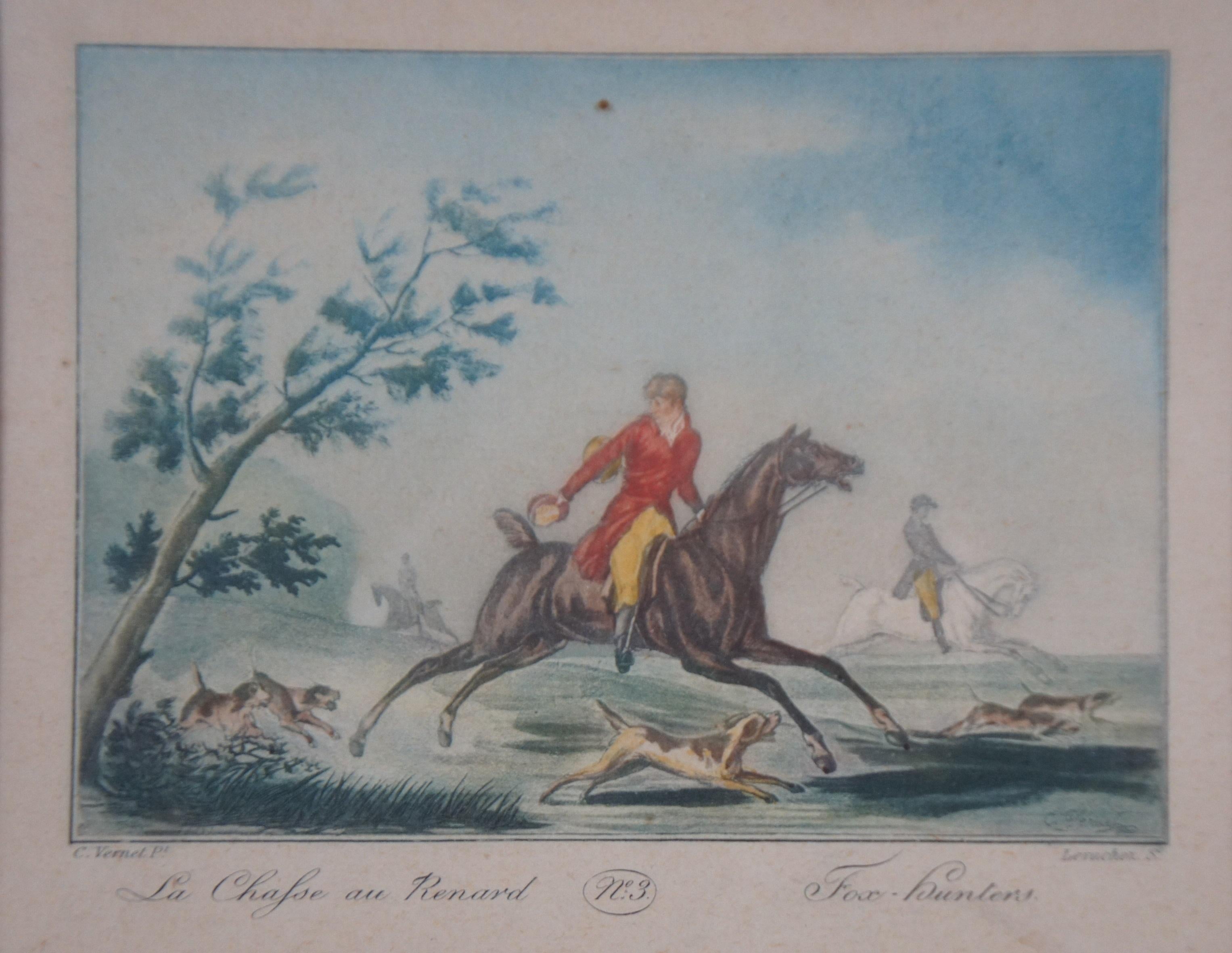 6 Antique Vernet Levachez Equestrian Horse Fox Hunt Aquatint Engravings 8