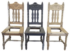 6 Antique Victorian Carved Oak Gothic Revival North Wind Face Dining Chairs