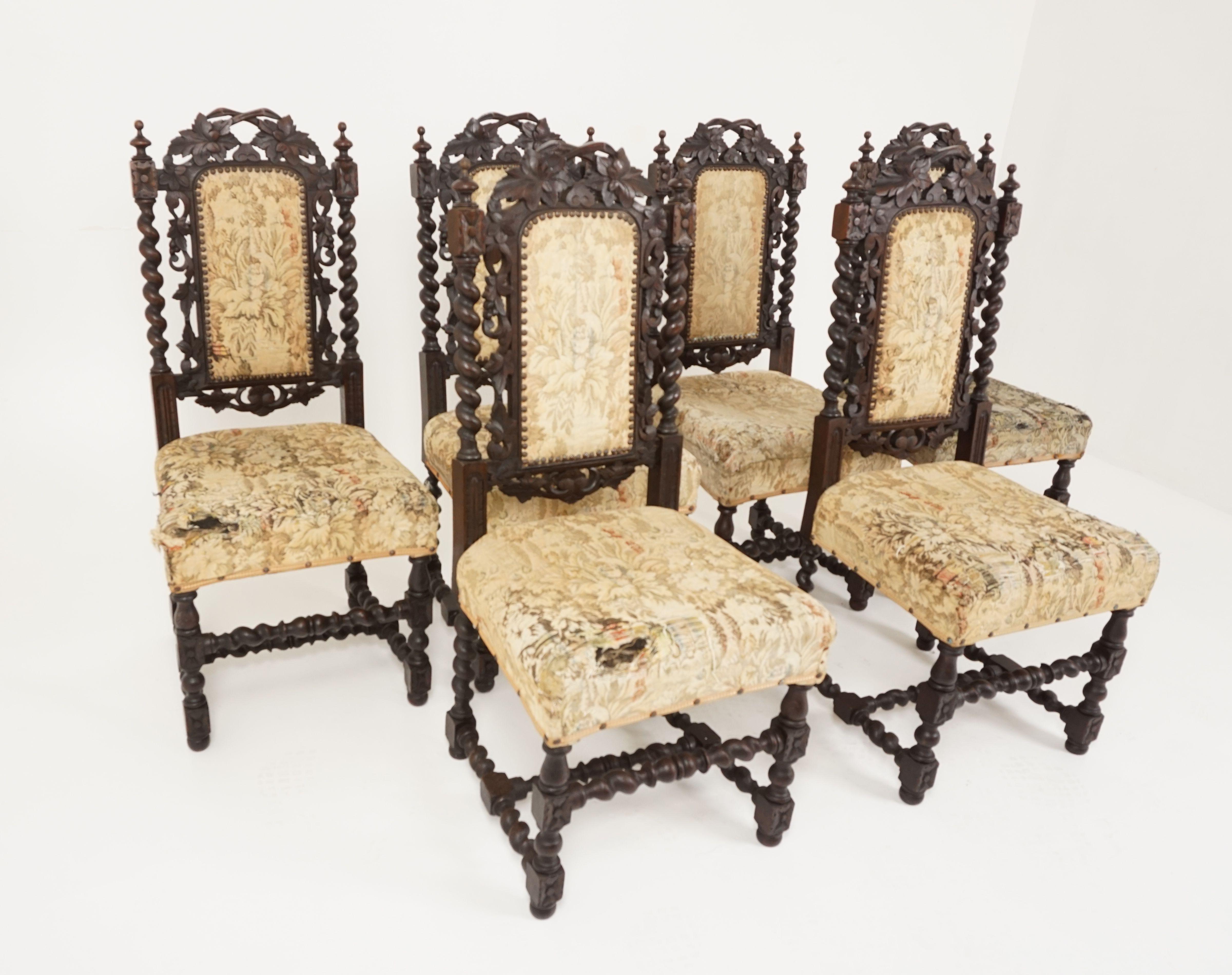 Scottish 6 Antique Victorian Chairs, Carved Oak, Gothic Revival, Scotland 1880, B2347