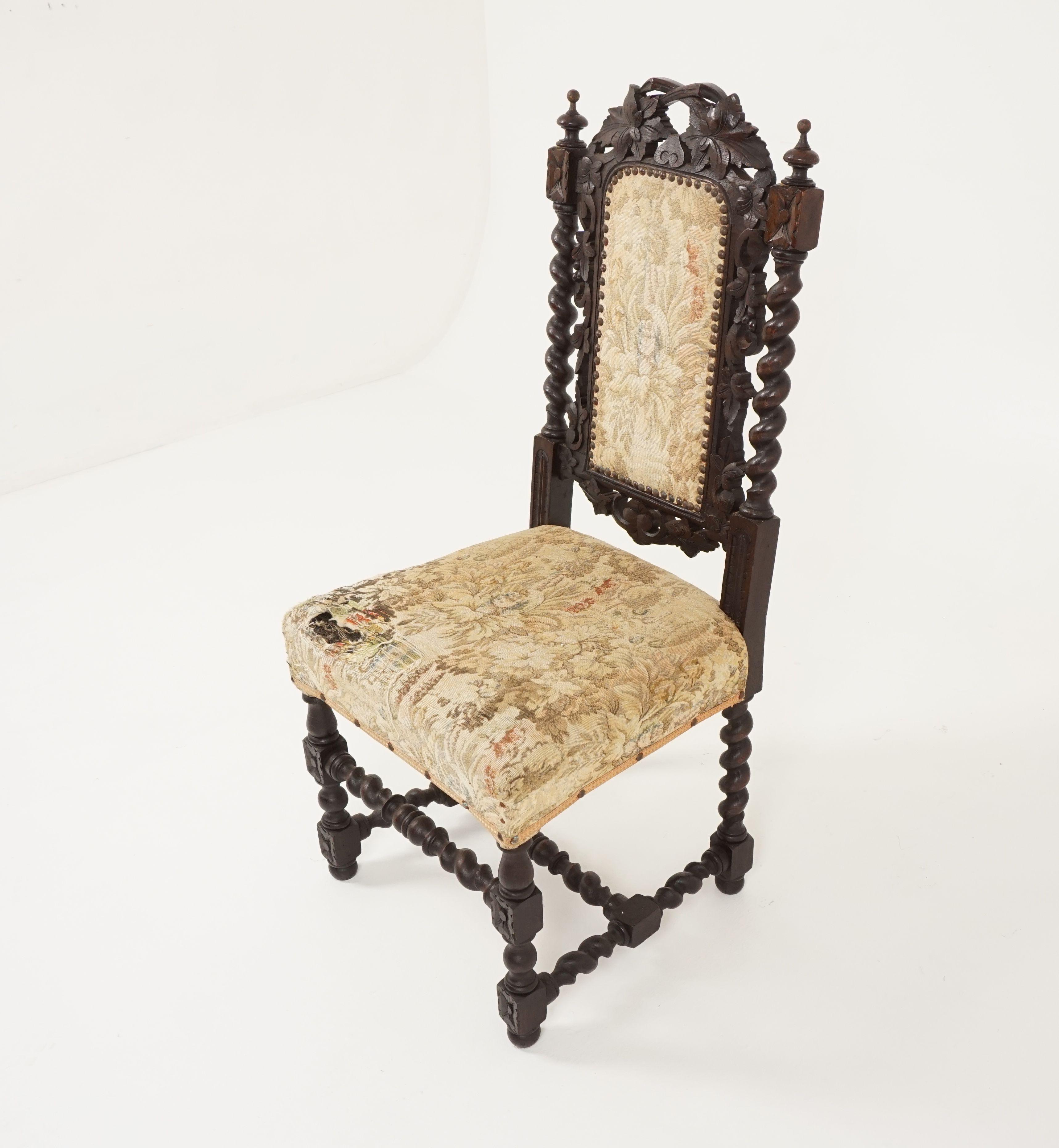 Late 19th Century 6 Antique Victorian Chairs, Carved Oak, Gothic Revival, Scotland 1880, B2347