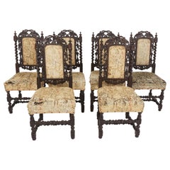 6 Antique Victorian Chairs, Carved Oak, Gothic Revival, Scotland 1880, B2347