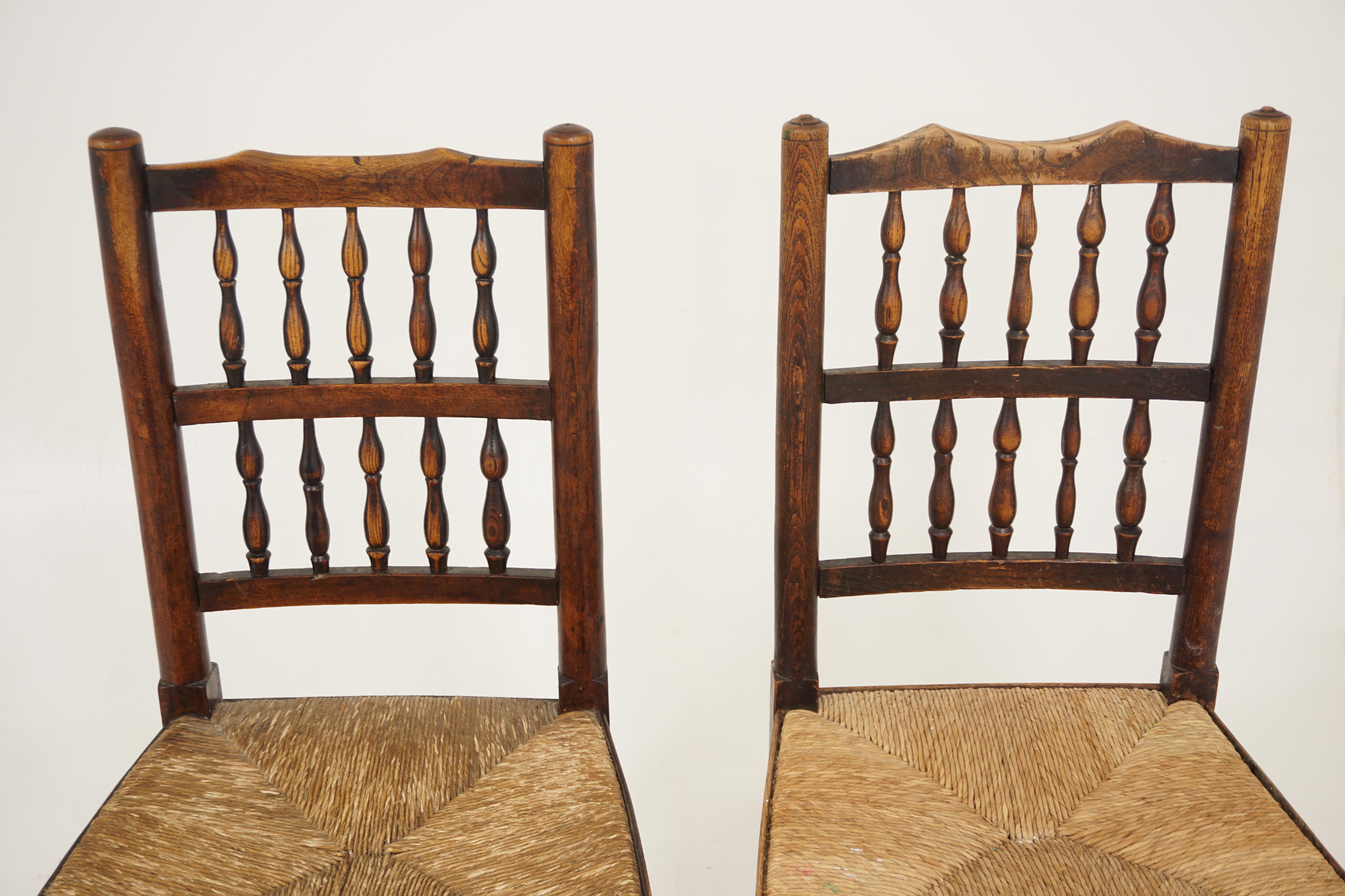 English 6 Antique Victorian Rush Seated Country Chairs, Lancashire England, 1890, H572