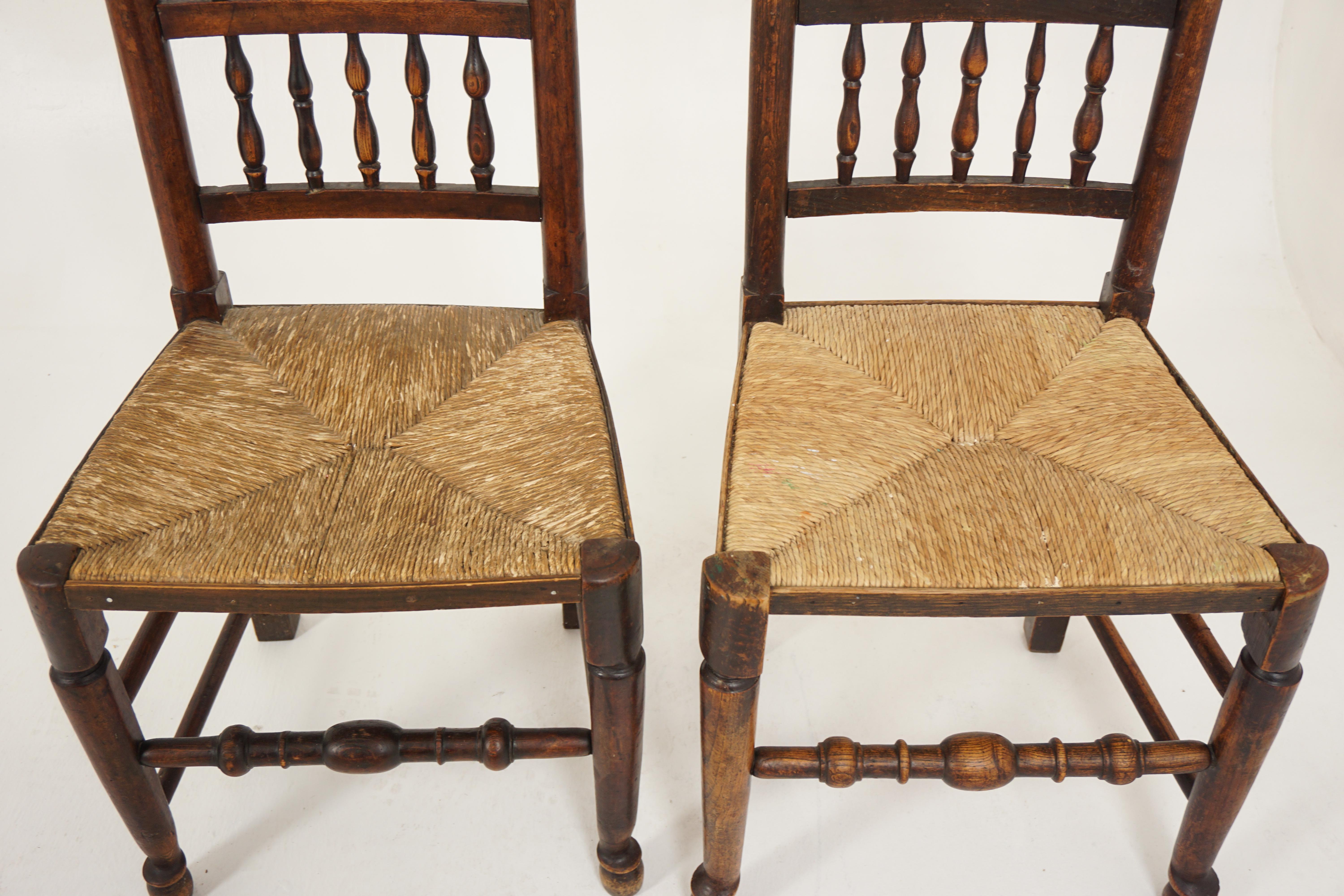 6 Antique Victorian Rush Seated Country Chairs, Lancashire England, 1890, H572 In Good Condition In Vancouver, BC
