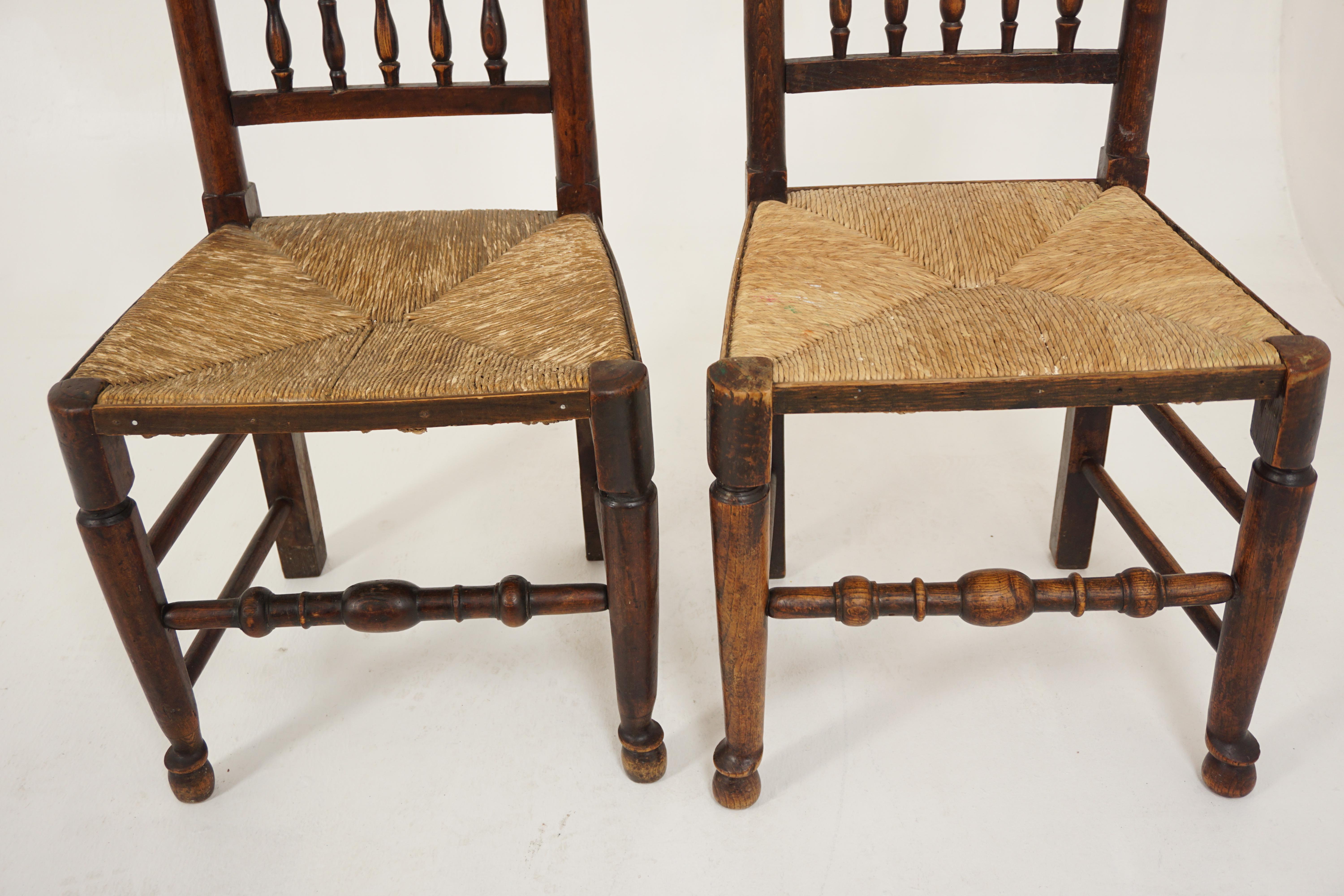 Early 20th Century 6 Antique Victorian Rush Seated Country Chairs, Lancashire England, 1890, H572