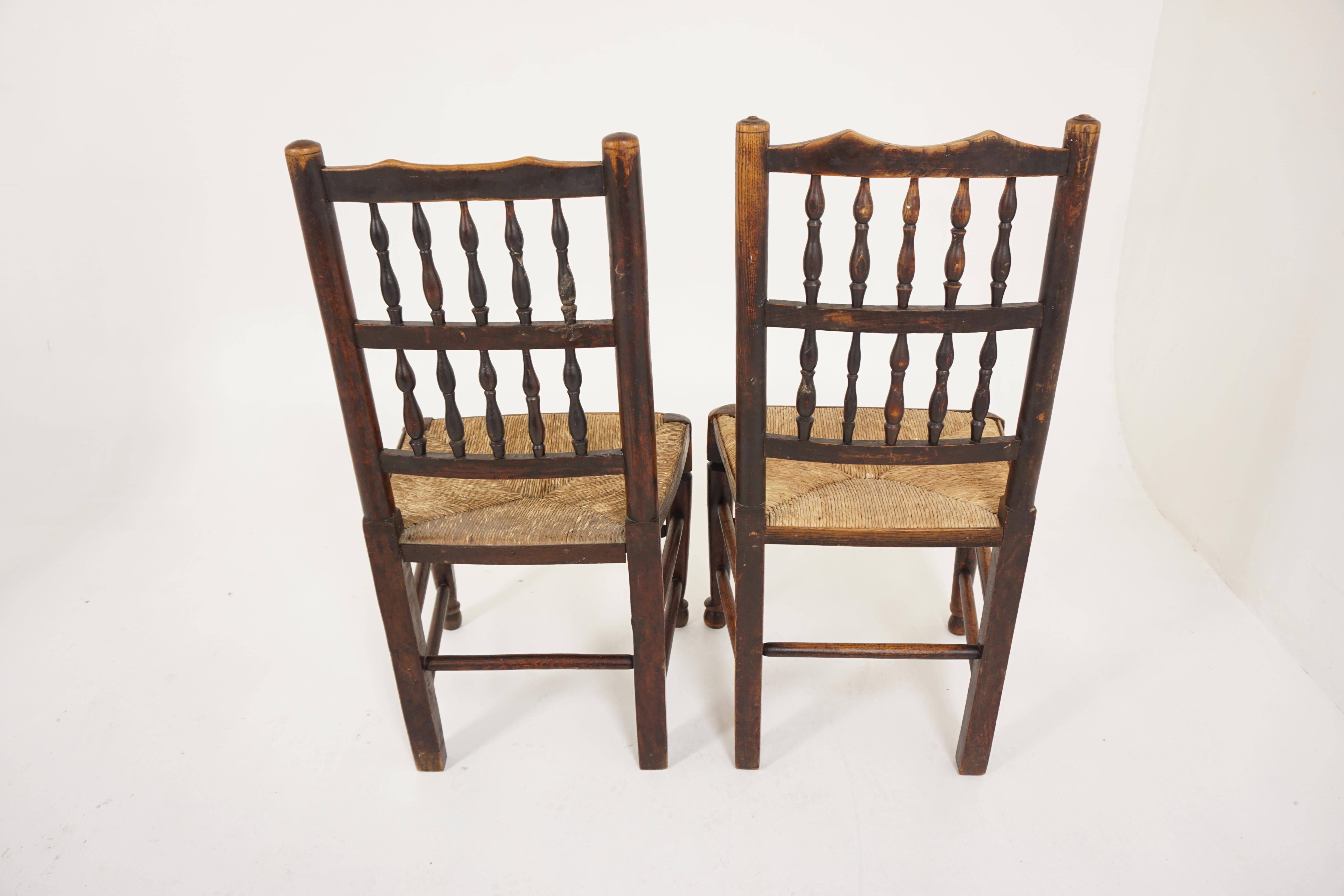 Elm 6 Antique Victorian Rush Seated Country Chairs, Lancashire England, 1890, H572