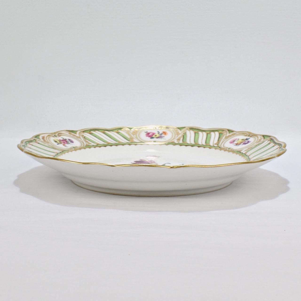 6 Antique Vienna Porcelain Plates with Green Borders & Deutsche Blumen Flowers 6