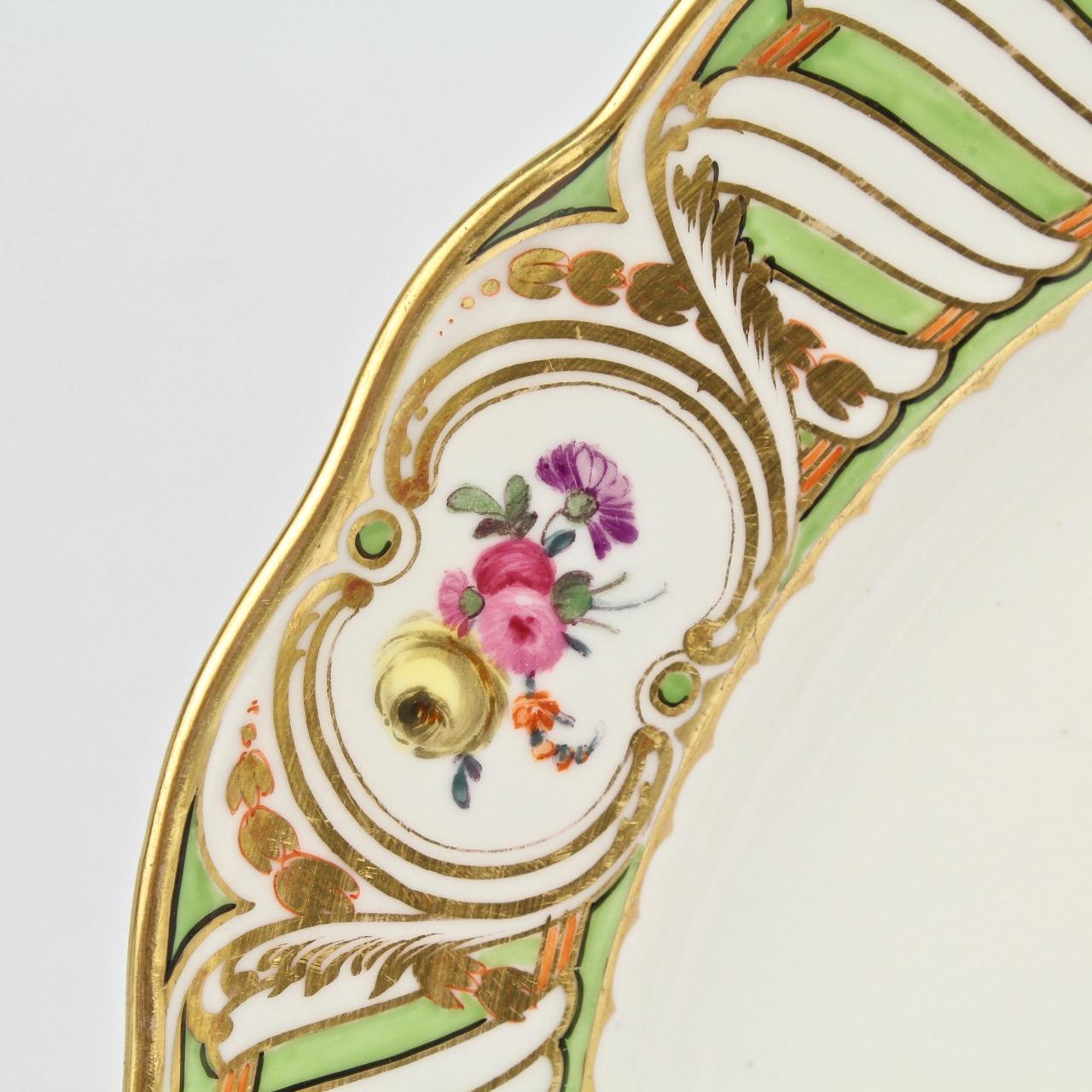 6 Antique Vienna Porcelain Plates with Green Borders & Deutsche Blumen Flowers 7