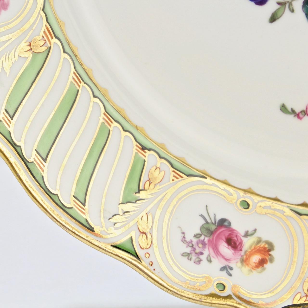 6 Antique Vienna Porcelain Plates with Green Borders & Deutsche Blumen Flowers 8
