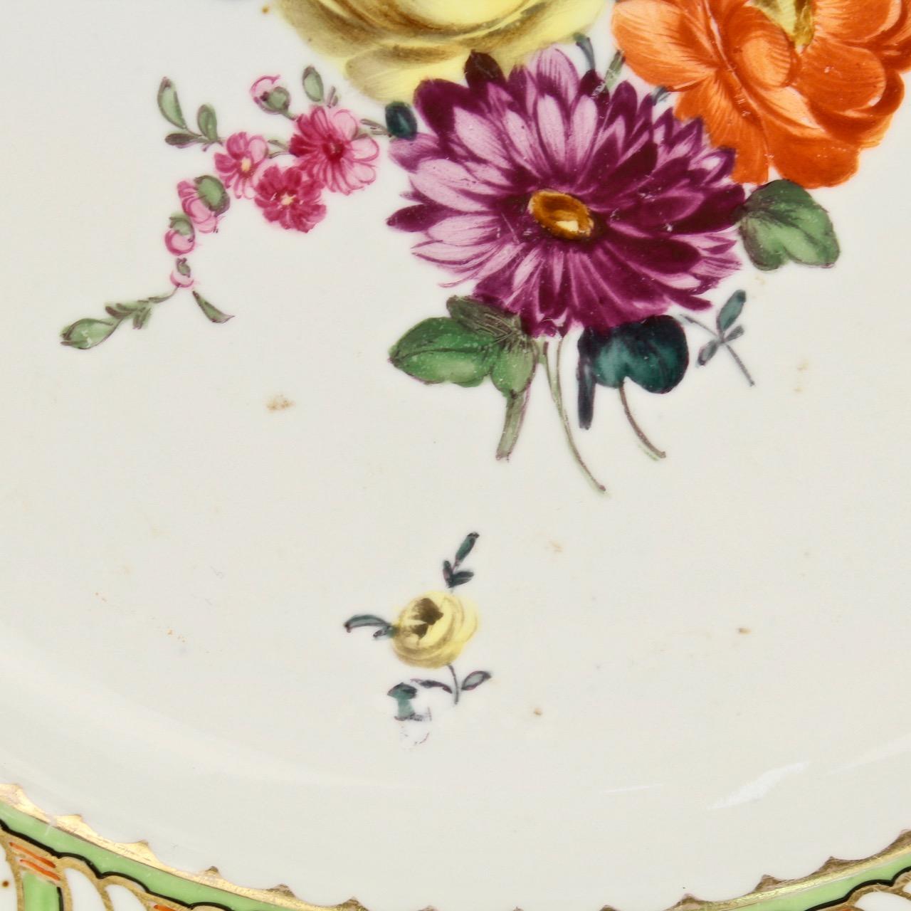 6 Antique Vienna Porcelain Plates with Green Borders & Deutsche Blumen Flowers 9