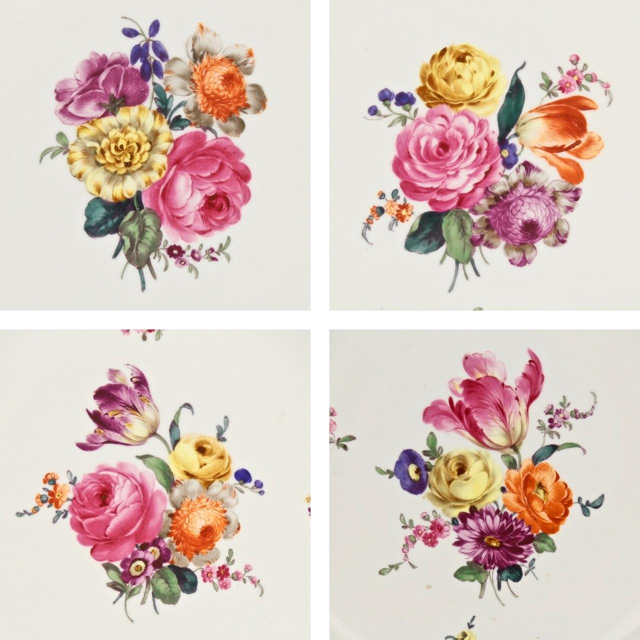 Hand-Painted 6 Antique Vienna Porcelain Plates with Green Borders & Deutsche Blumen Flowers