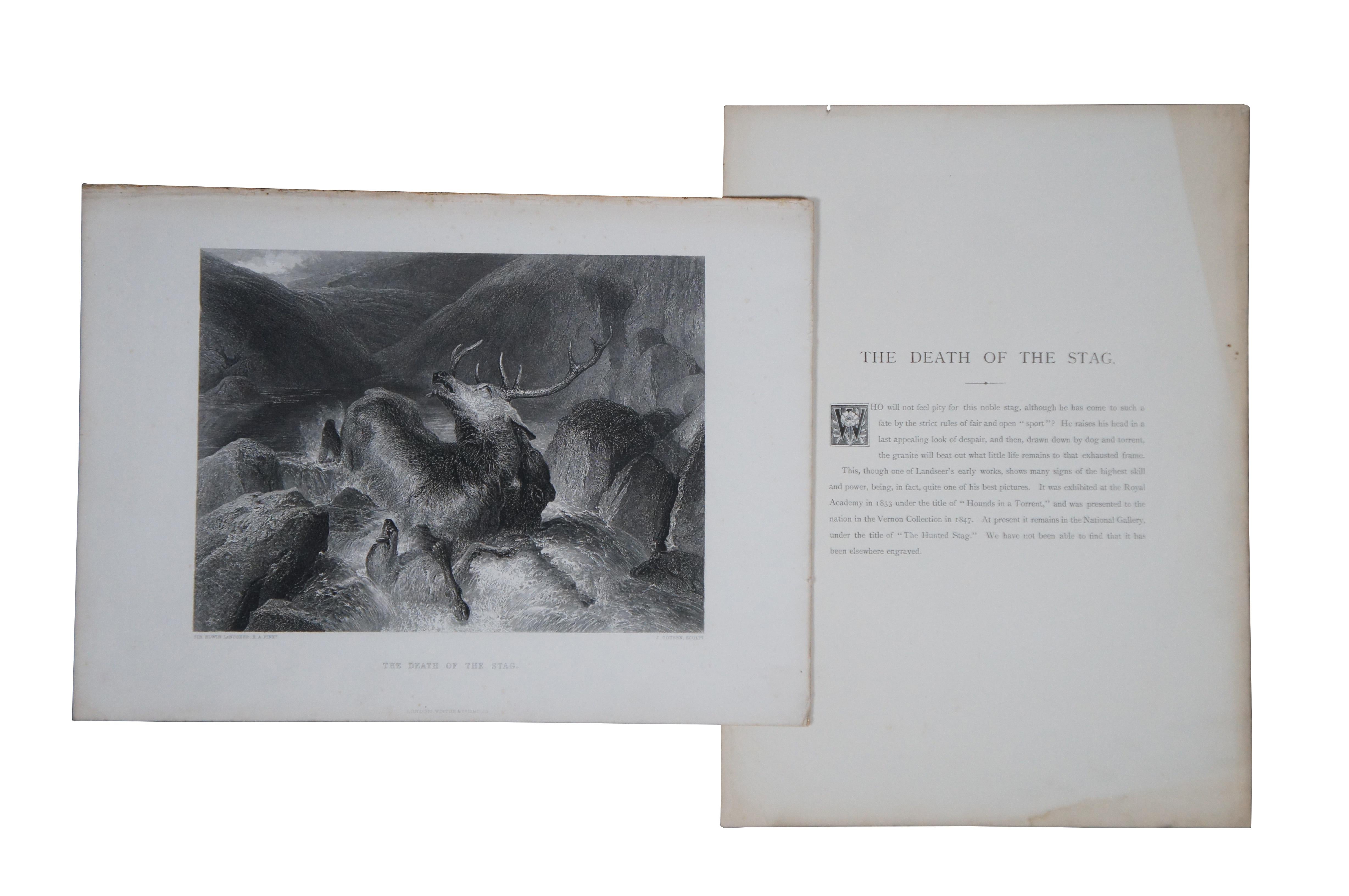 Posten von 6 Schwarz-Weiß-Stichen aus dem späten 19. Jahrhundert, Tafeln aus dem Buch The Works of Sir Edwin Landseer, herausgegeben von Virtue & Company, London. Enthält mehrere Jagdszenen, eine Darstellung der Ballade Chevy Chase und eine Szene