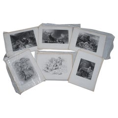 6 Antique Virtue & Co Sir Edwin Landseer Stag Dog Hunt Engraving Prints 14"