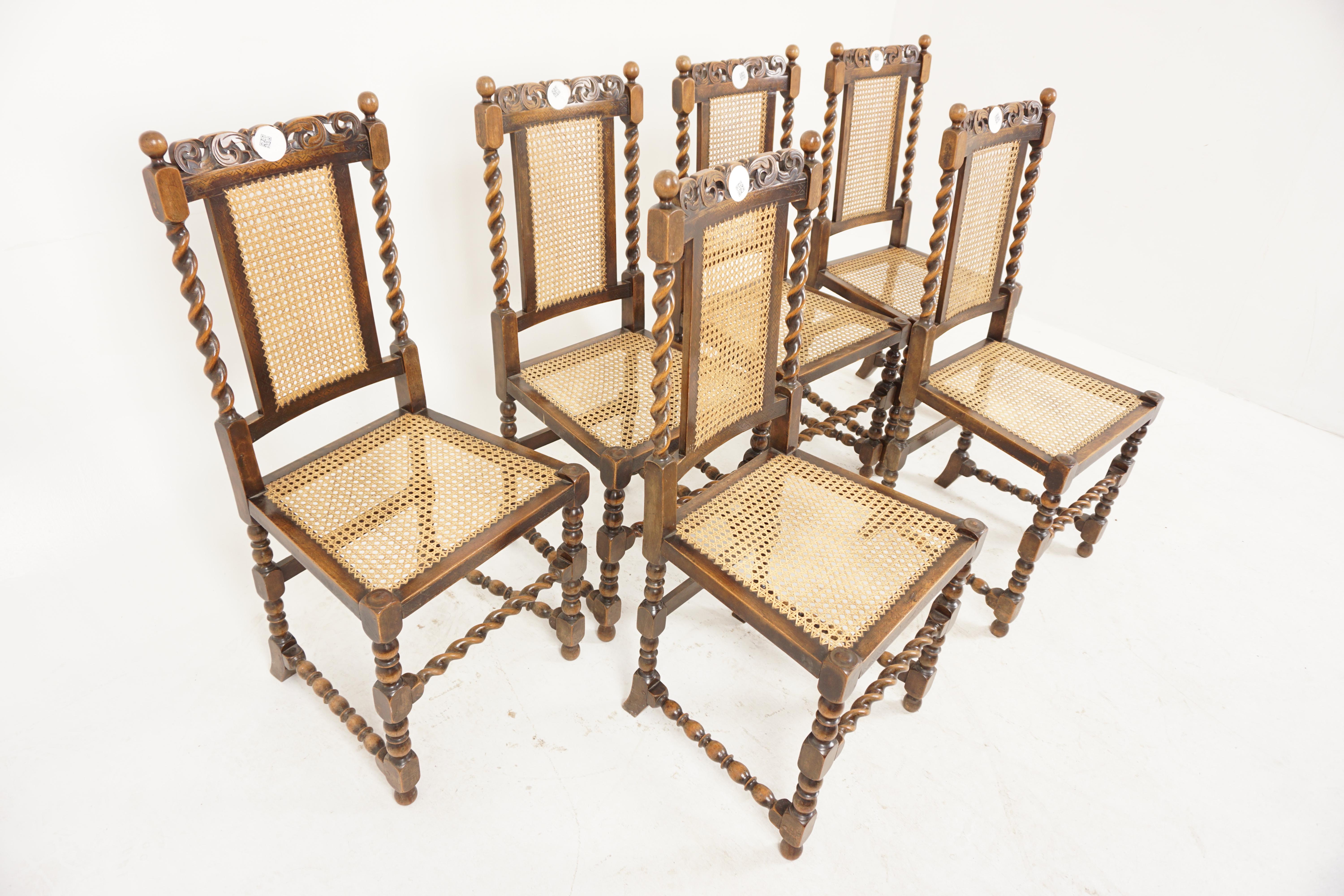 Scottish 6 Antique Walnut Chairs, Barley Twist Dining Chairs, Scotland 1910, H1030