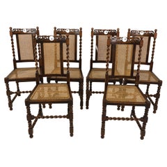 6 Antique Walnut Chairs, Barley Twist Dining Chairs, Scotland 1910, H1030