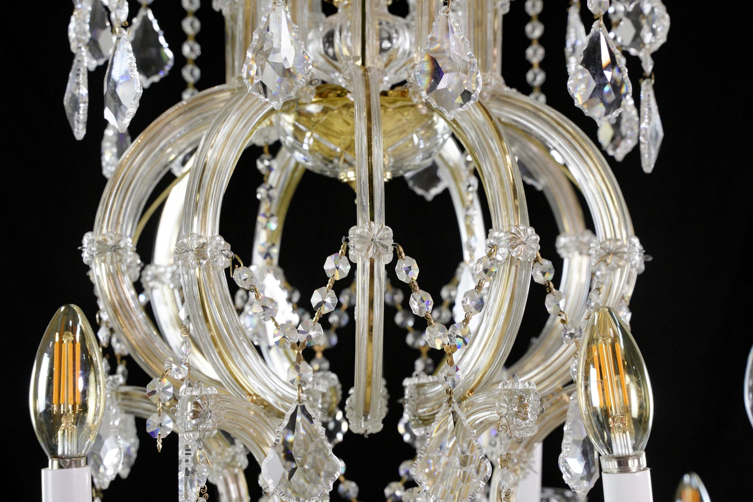 6 Arm 18 Lights Marie Therese Crystal & Brass Chandelier For Sale 6