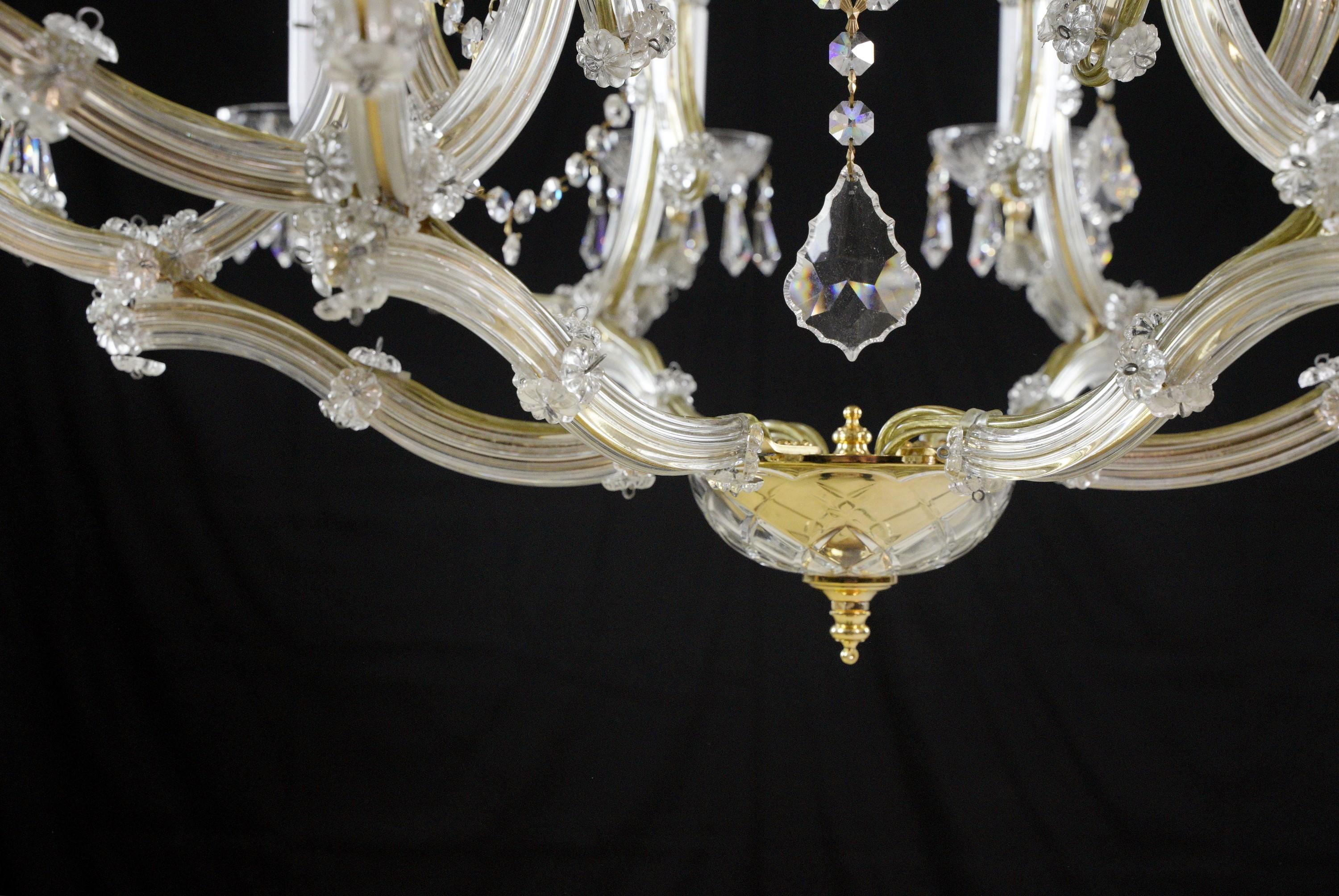 6 Arm 18 Lights Marie Therese Crystal & Brass Chandelier For Sale 8