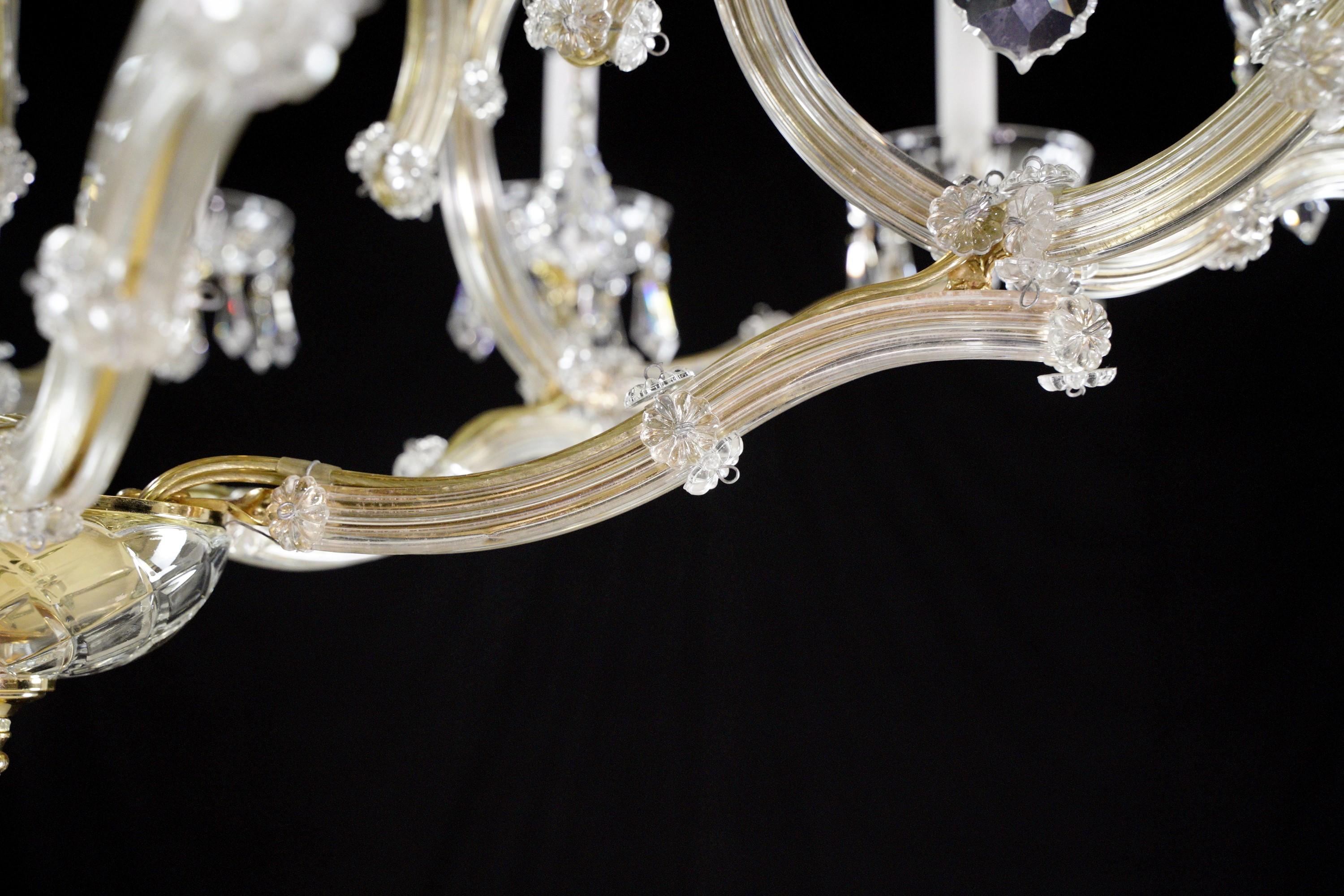 6 Arm 18 Lights Marie Therese Crystal & Brass Chandelier For Sale 10