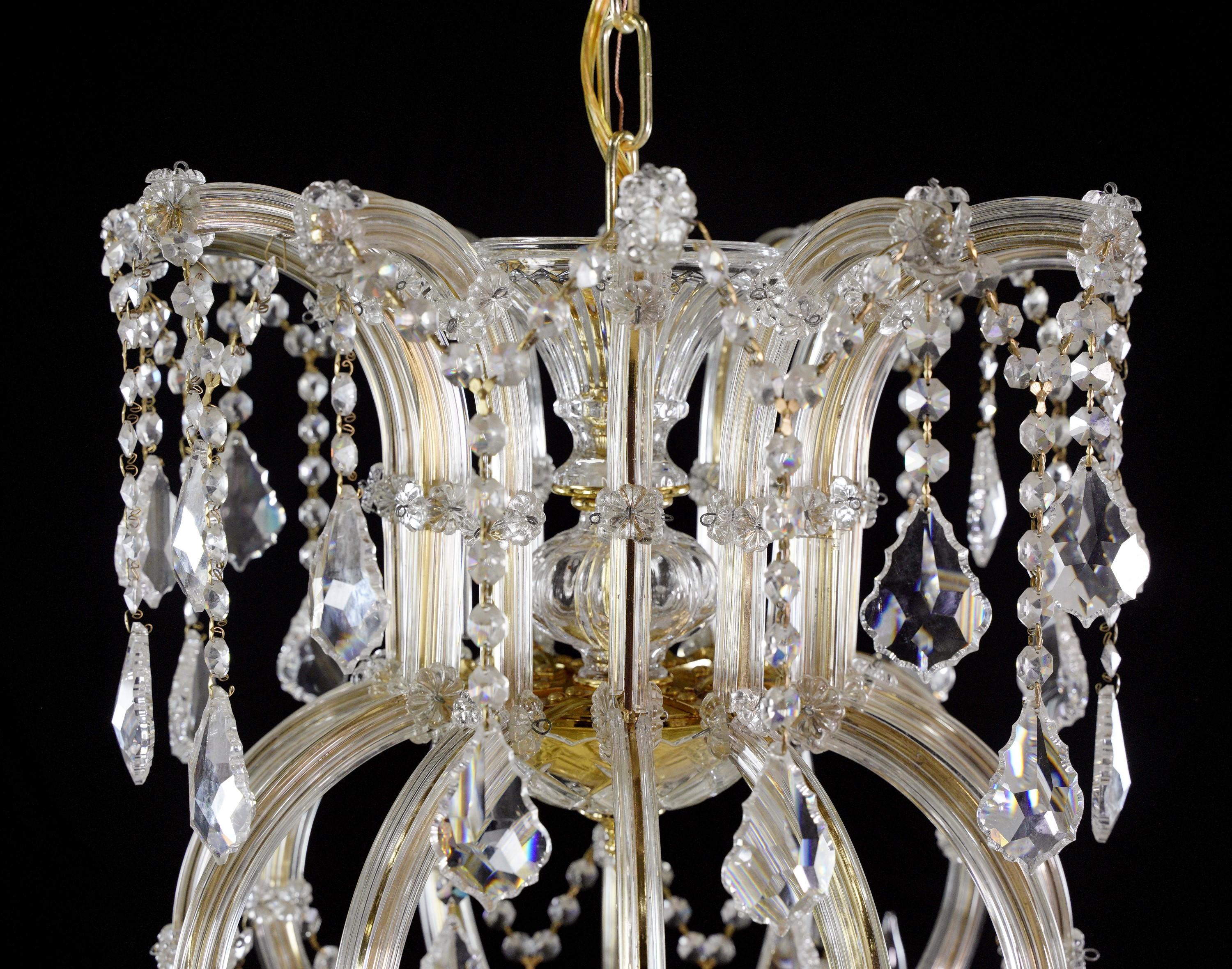 6 Arm 18 Lights Marie Therese Crystal & Brass Chandelier For Sale 1