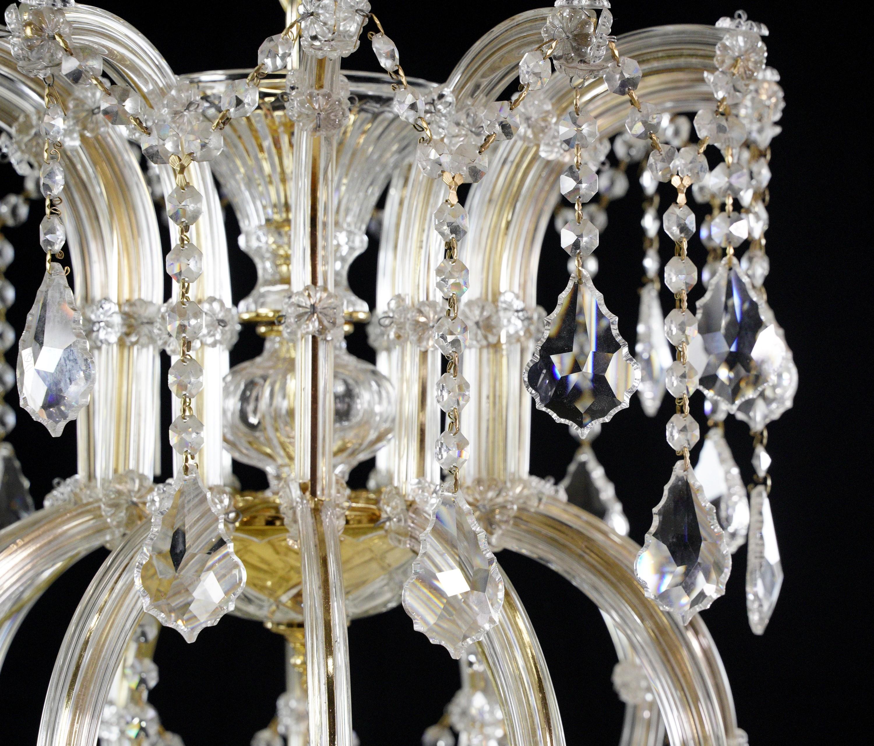 6 Arm 18 Lights Marie Therese Crystal & Brass Chandelier For Sale 2