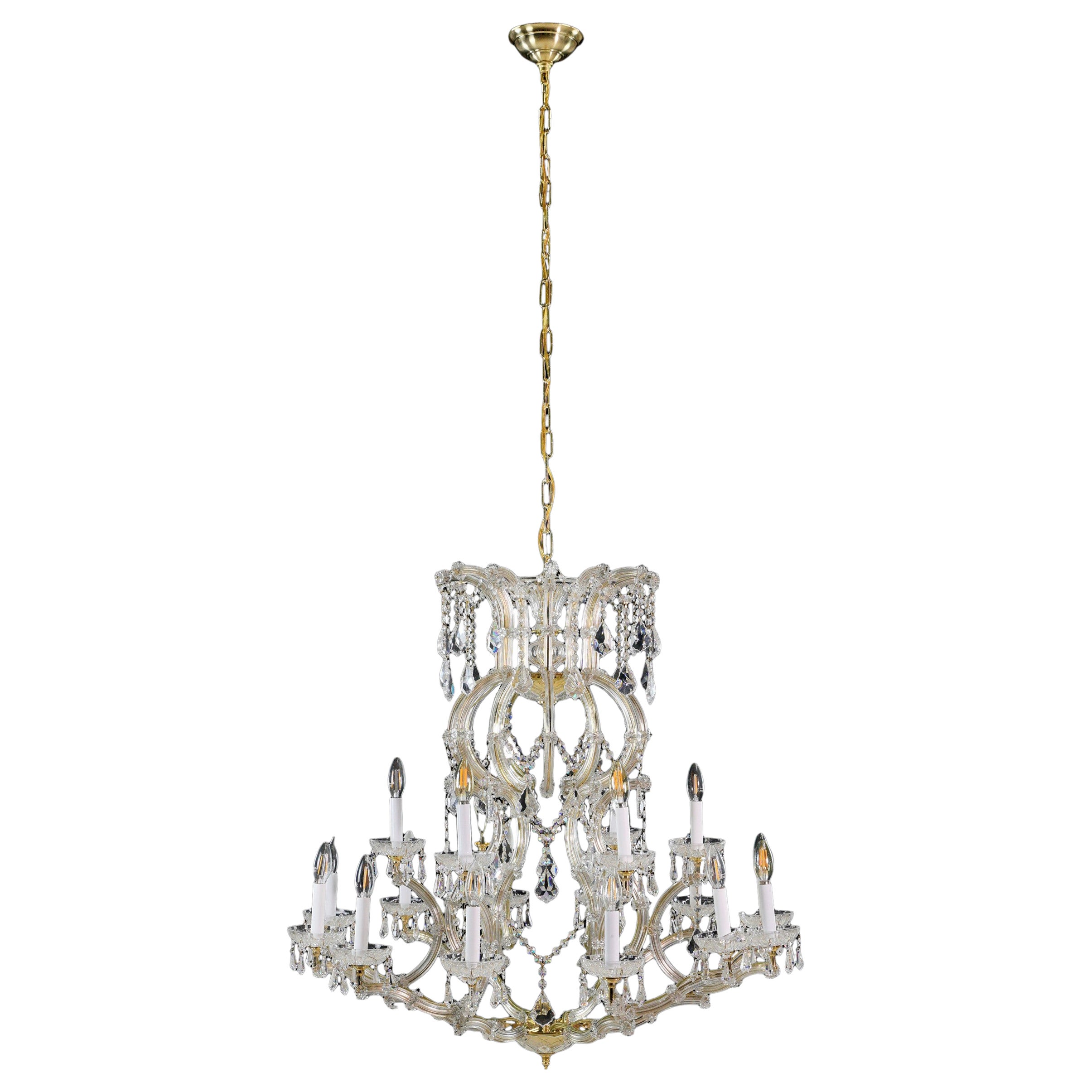 Lampadario a 6 bracci e 18 luci in cristallo e ottone Marie Therese