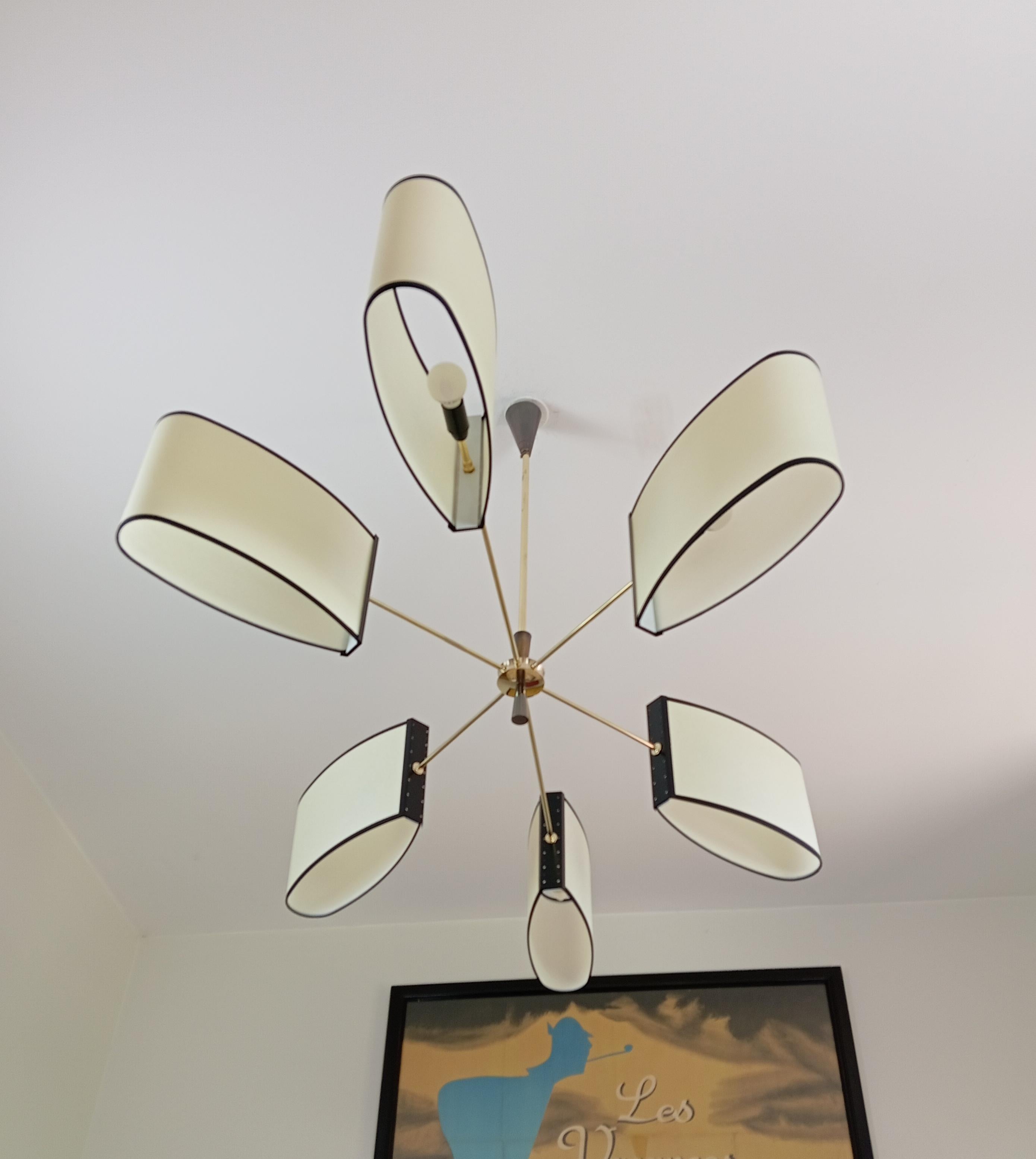 6-arm asymmetrical chandelier, Maison Lunel circa 1950 7