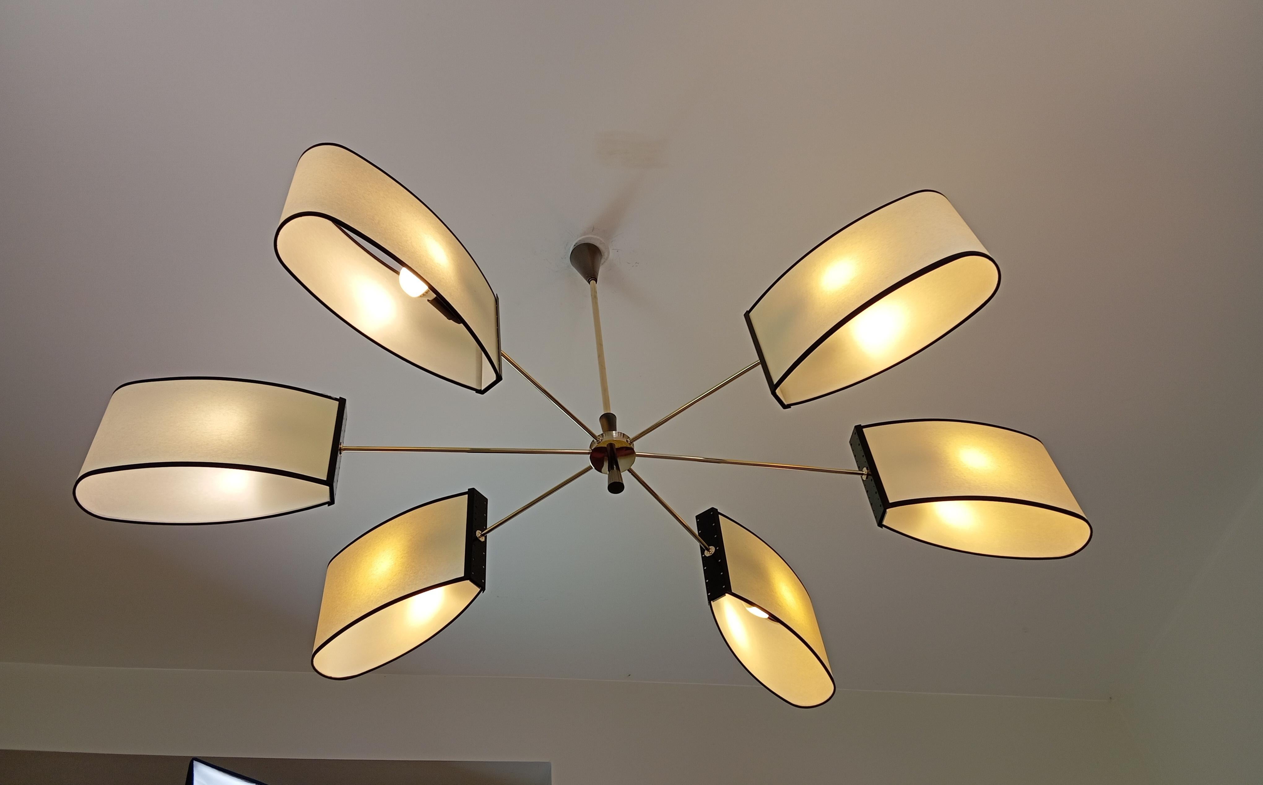 Mid-Century Modern 6-arm asymmetrical chandelier, Maison Lunel circa 1950