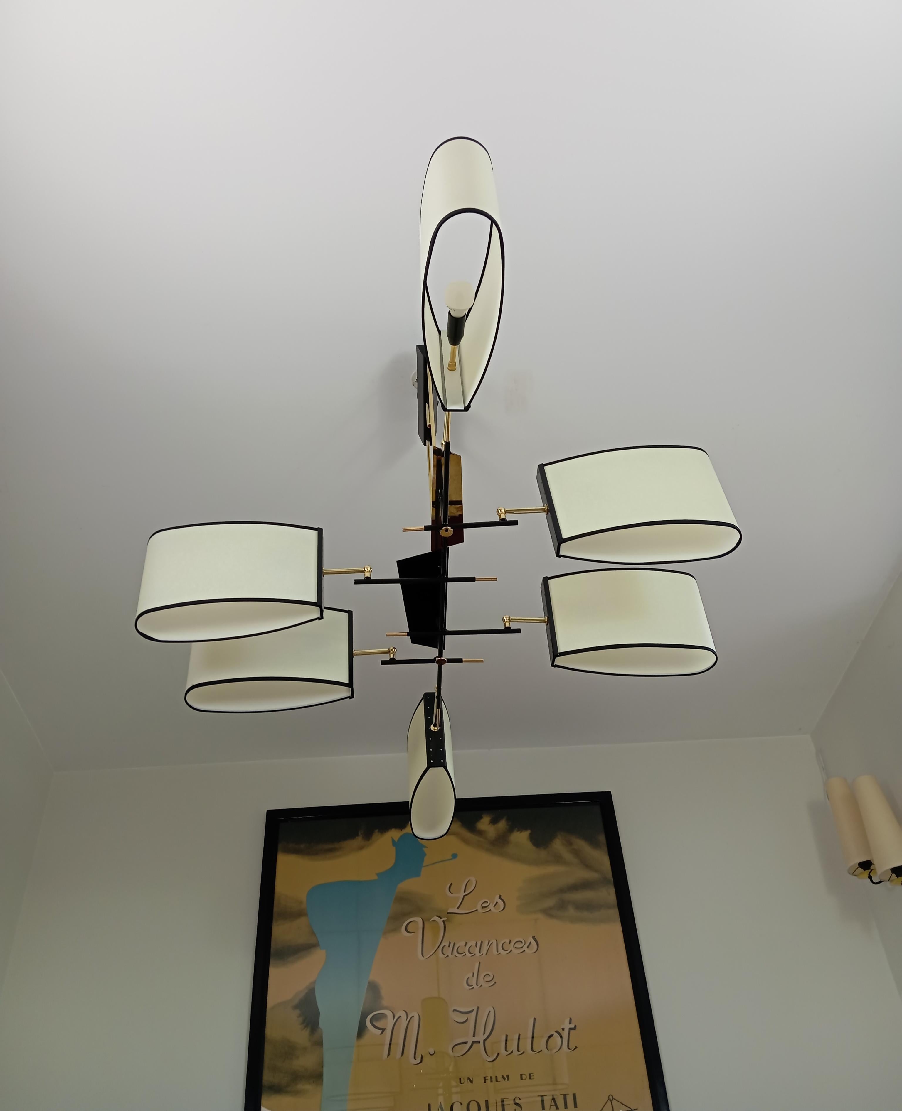 Mid-Century moderno Lampadario asimmetrico a 6 bracci, Maison Lunel, circa 1950 in vendita