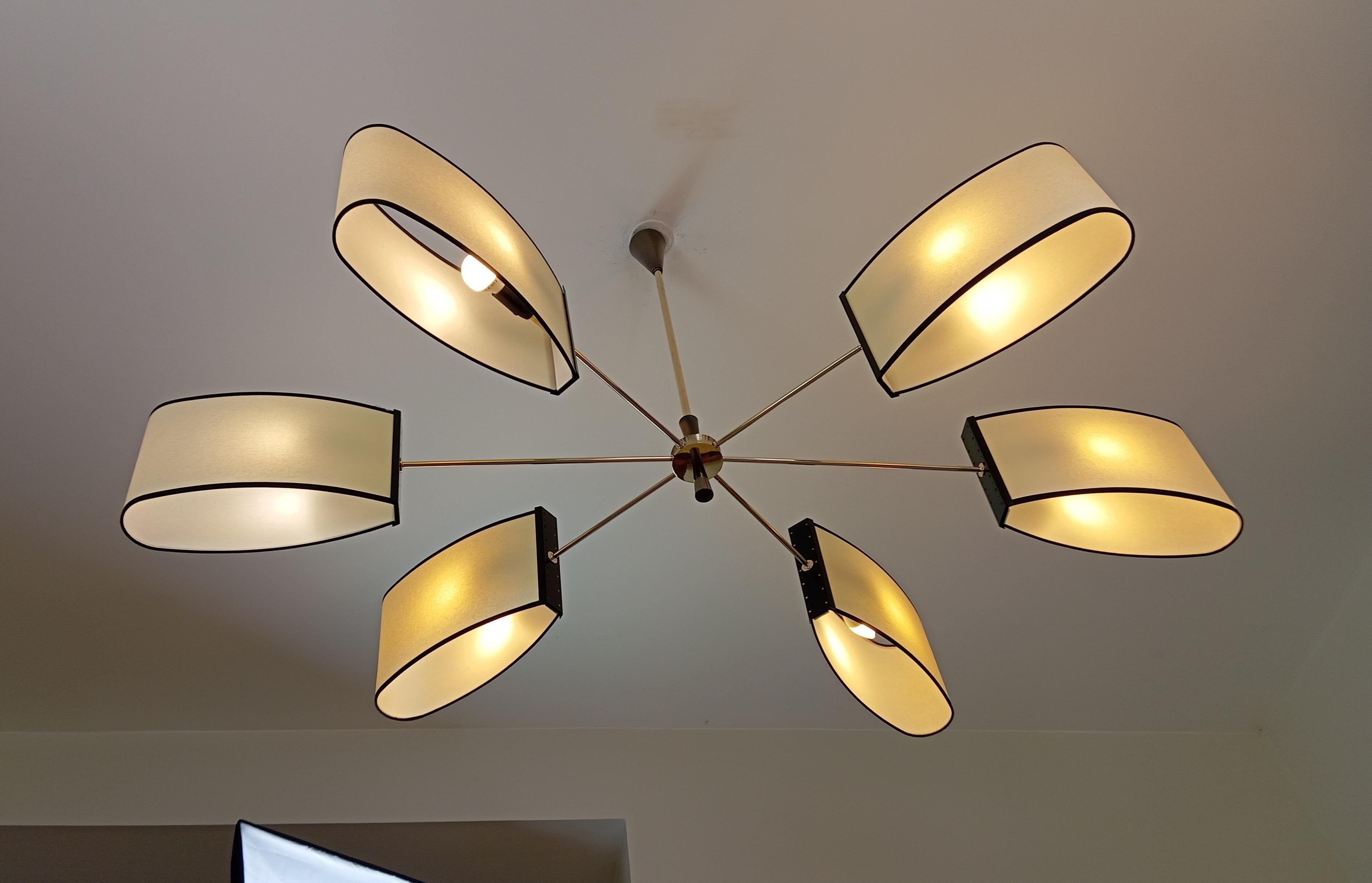 French 6-arm asymmetrical chandelier, Maison Lunel circa 1950