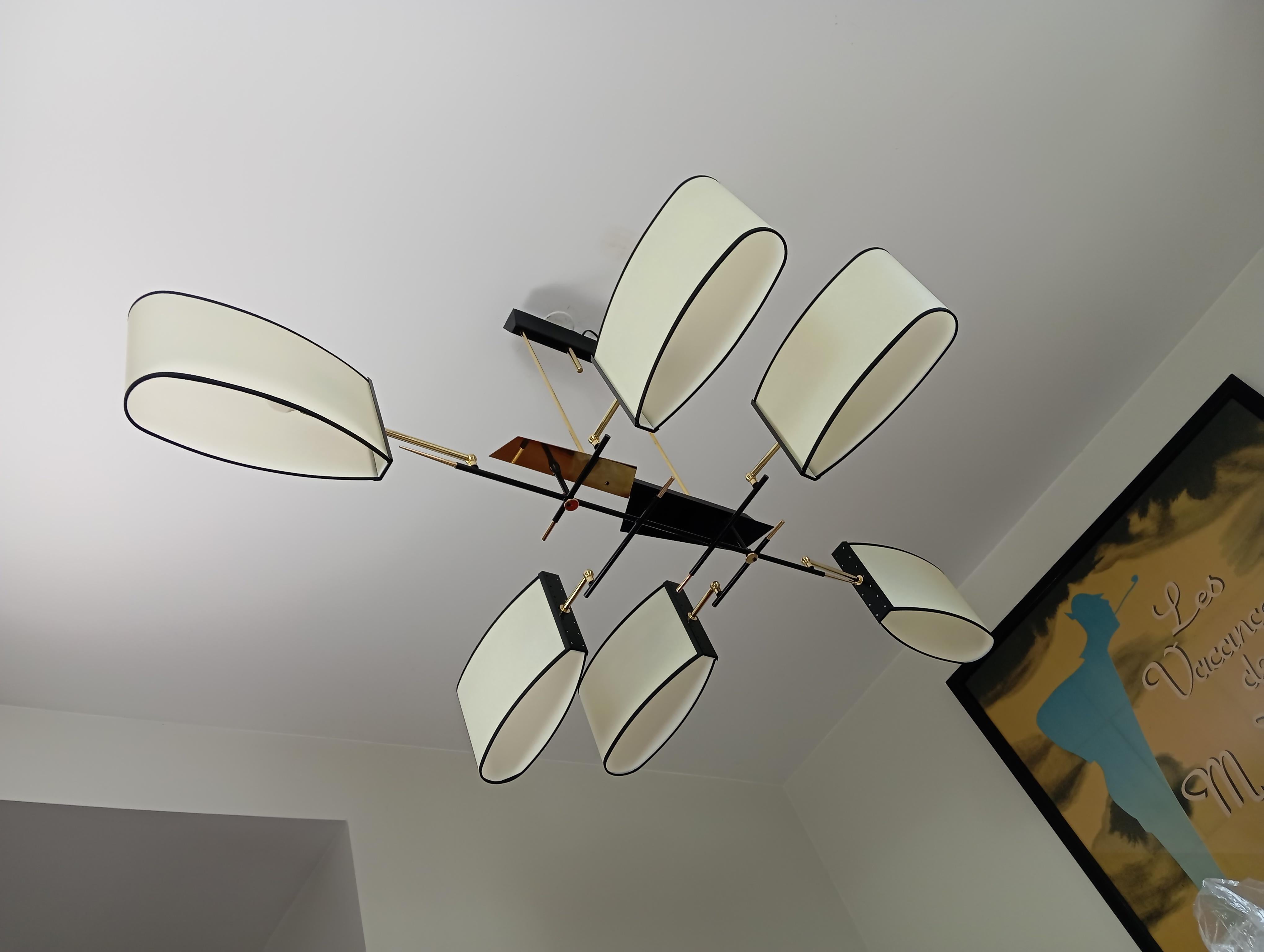 Francese Lampadario asimmetrico a 6 bracci, Maison Lunel, circa 1950 in vendita