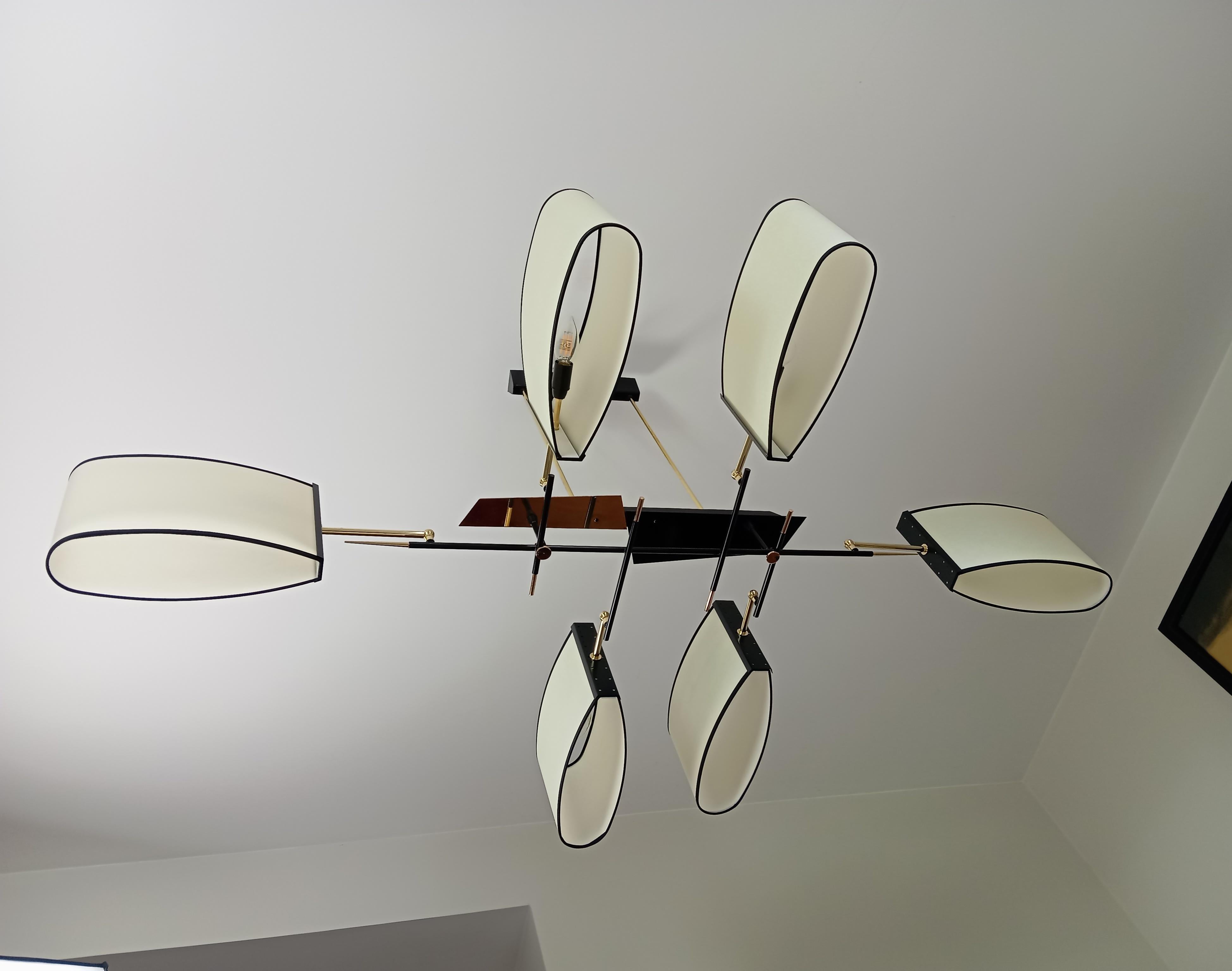 Lampadario asimmetrico a 6 bracci, Maison Lunel, circa 1950 In condizioni ottime in vendita a Saint-Ouen, FR