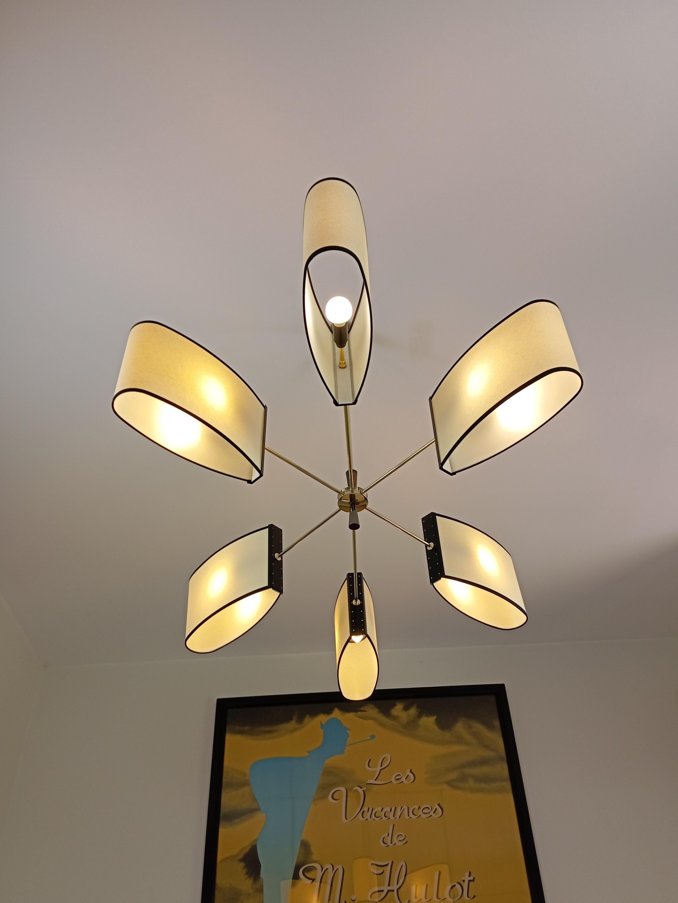 20th Century 6-arm asymmetrical chandelier, Maison Lunel circa 1950