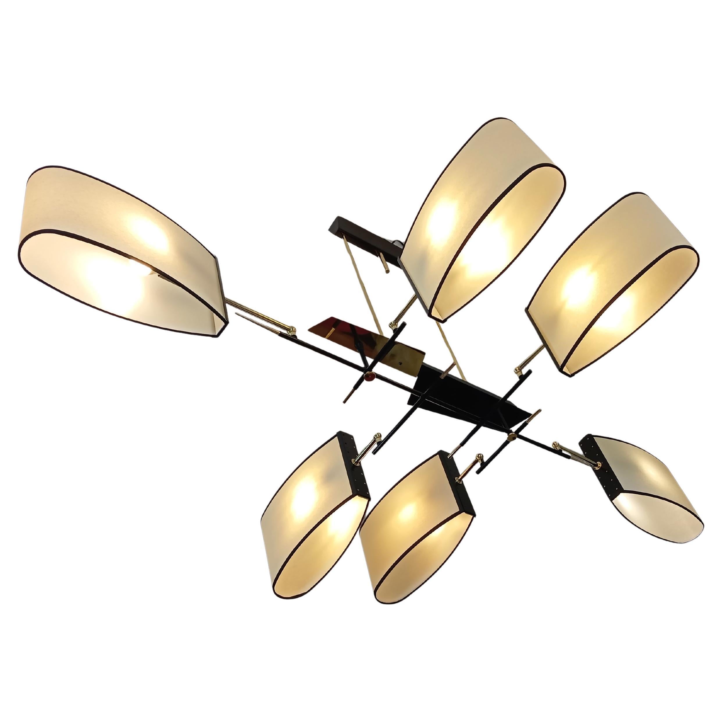 Lampadario asimmetrico a 6 bracci, Maison Lunel, circa 1950 in vendita