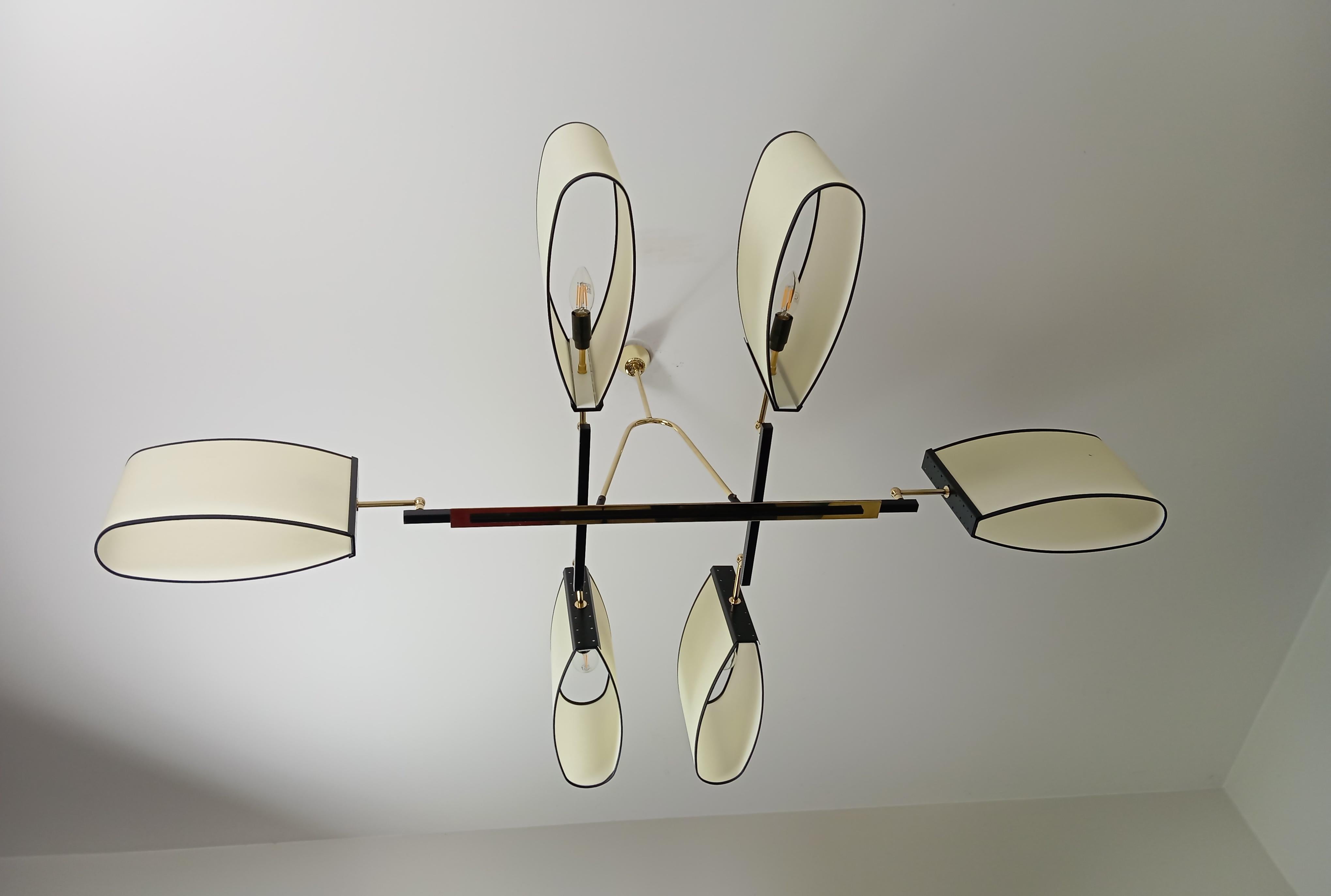 Lampadario a 6 bracci di R. Lunel, circa 1950 in vendita 5