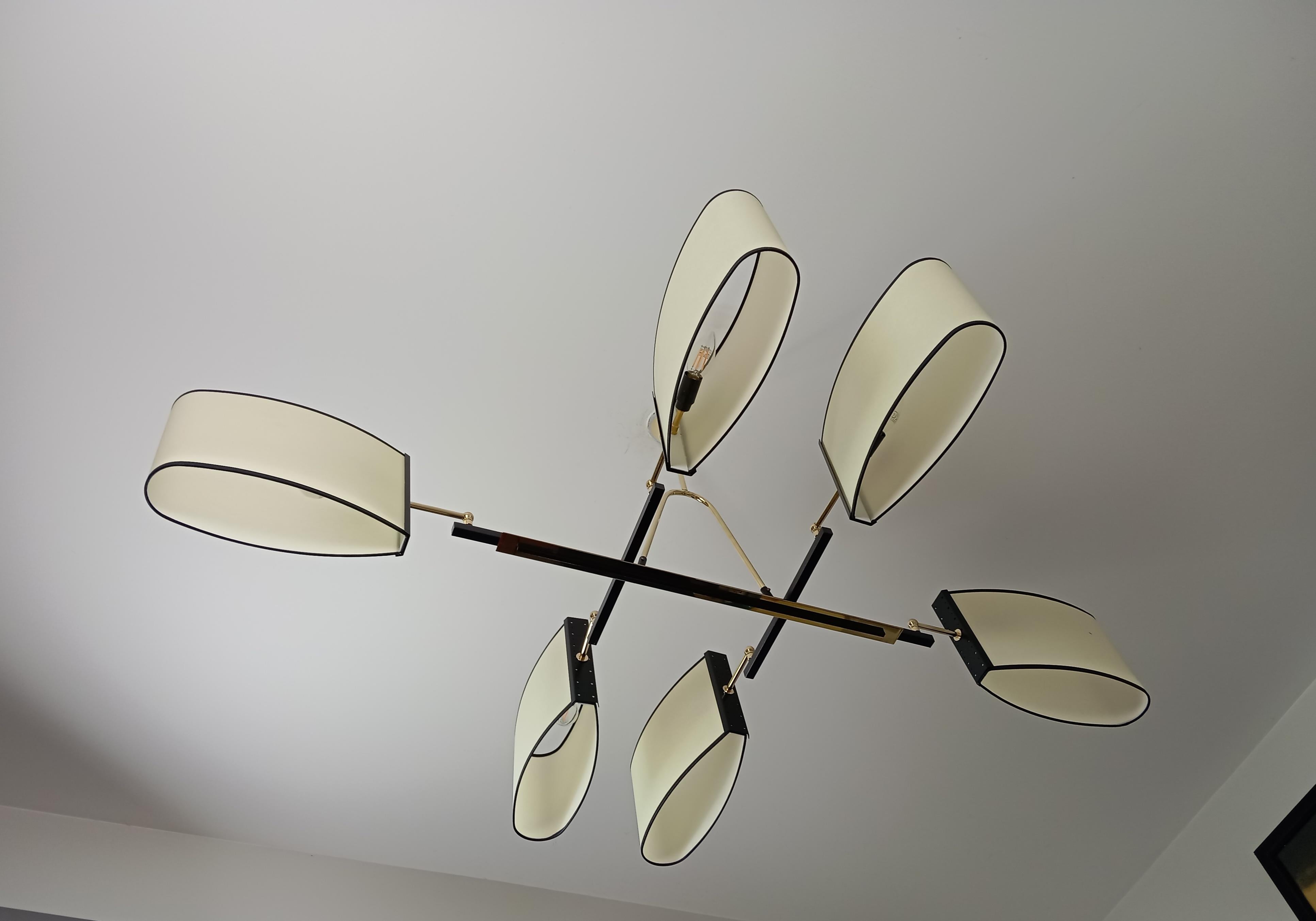 Lampadario a 6 bracci di R. Lunel, circa 1950 in vendita 6