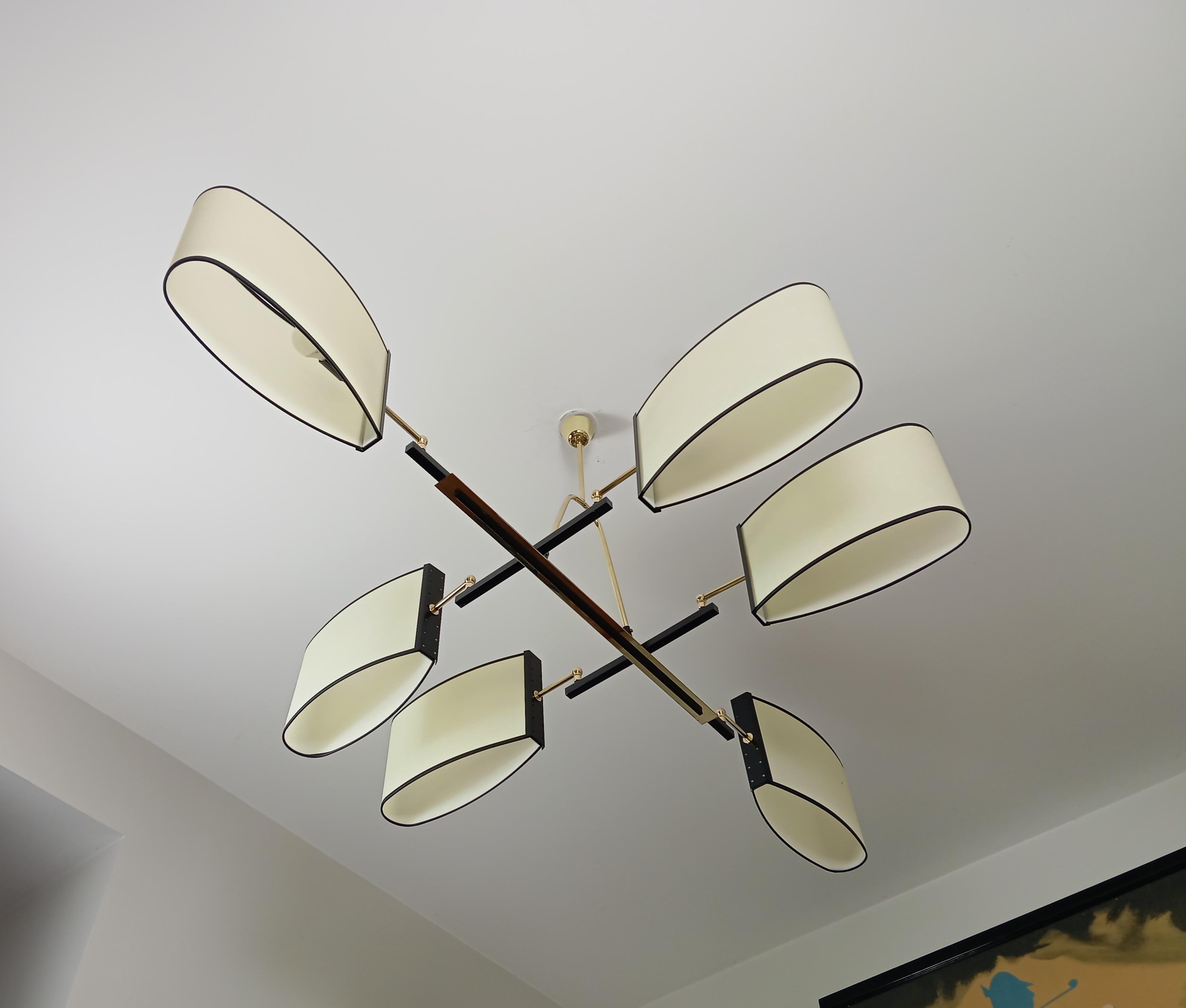 Lampadario a 6 bracci di R. Lunel, circa 1950 in vendita 7