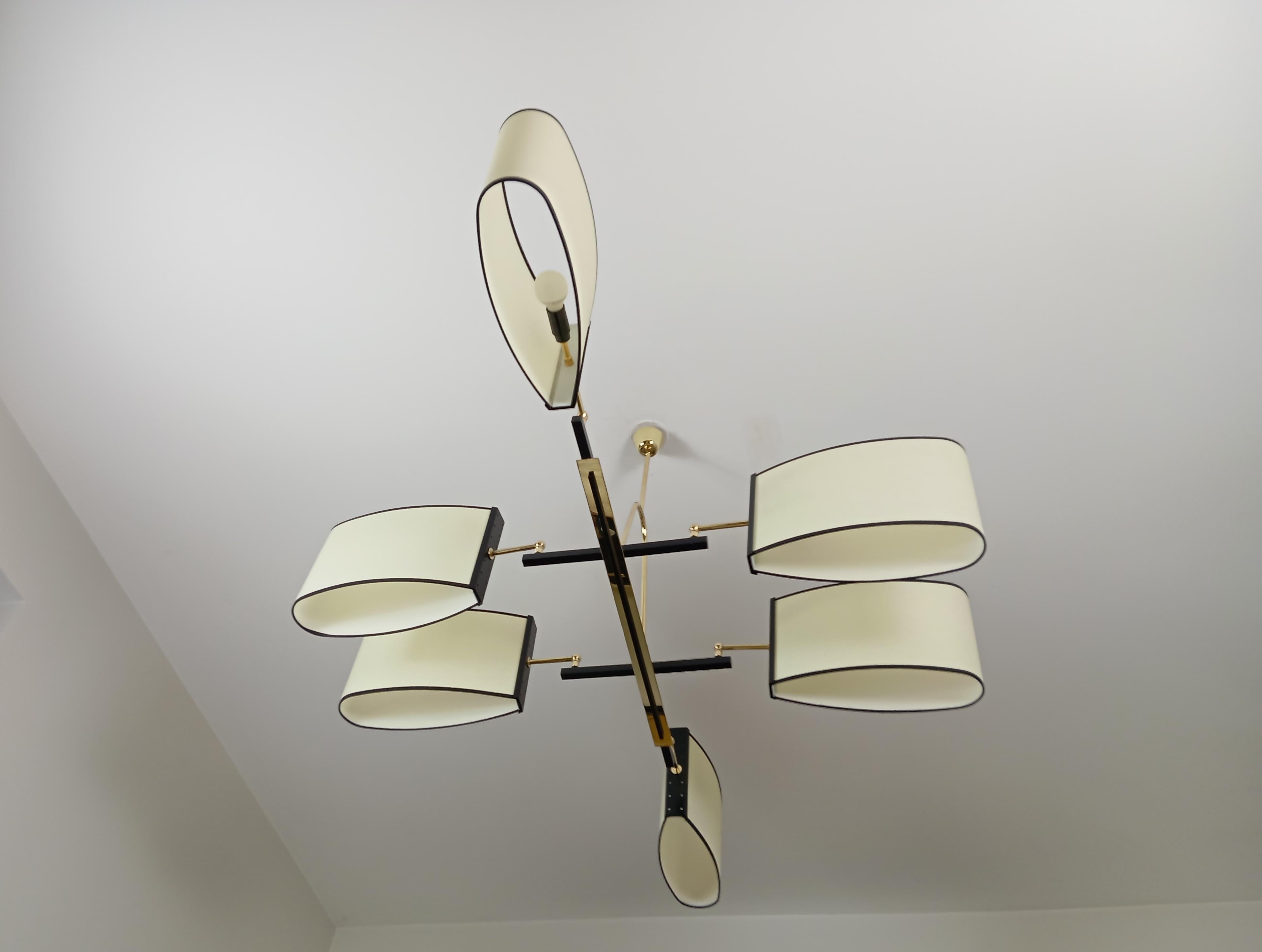 Lampadario a 6 bracci di R. Lunel, circa 1950 in vendita 8