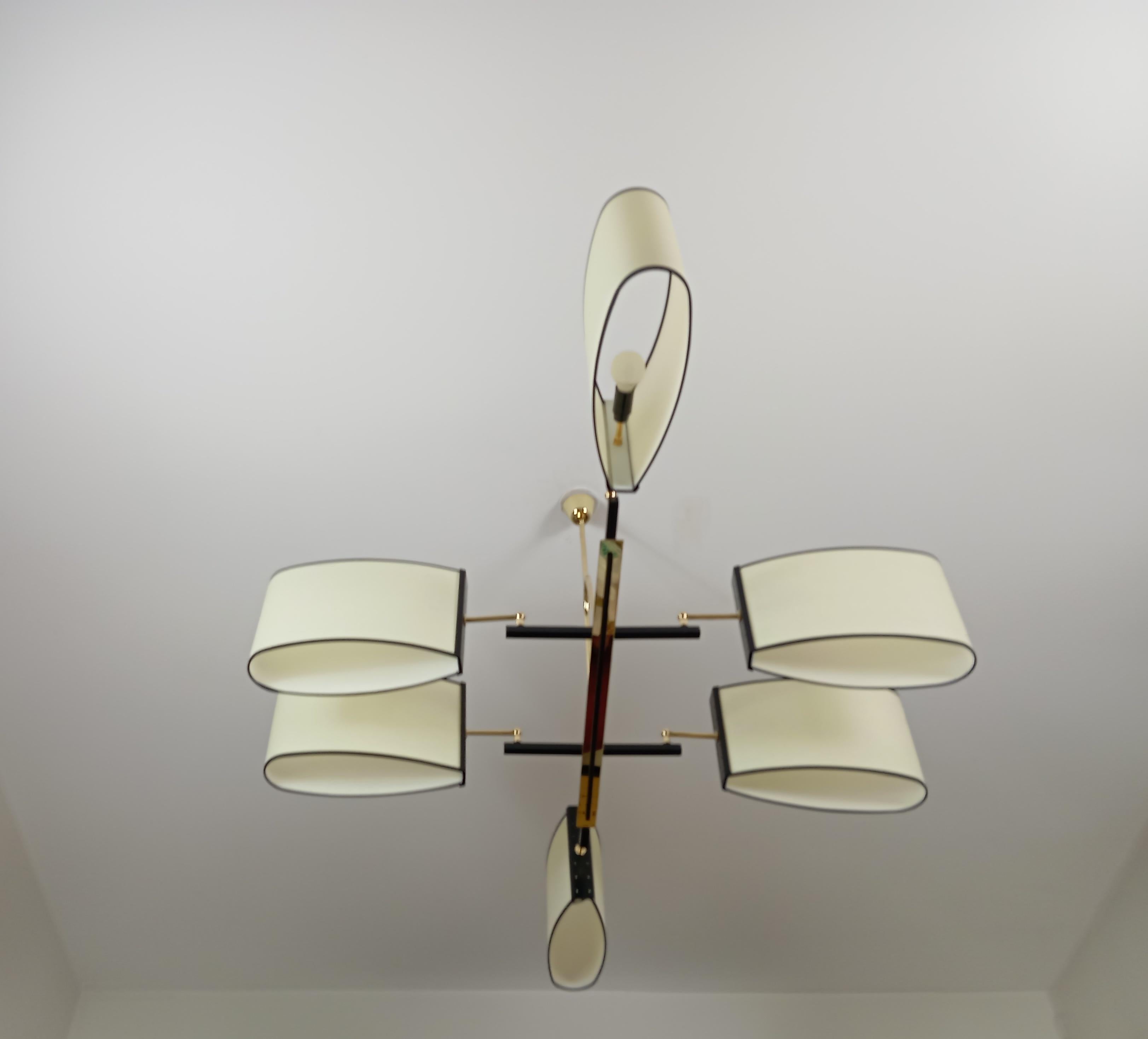 Lampadario a 6 bracci di R. Lunel, circa 1950 in vendita 9