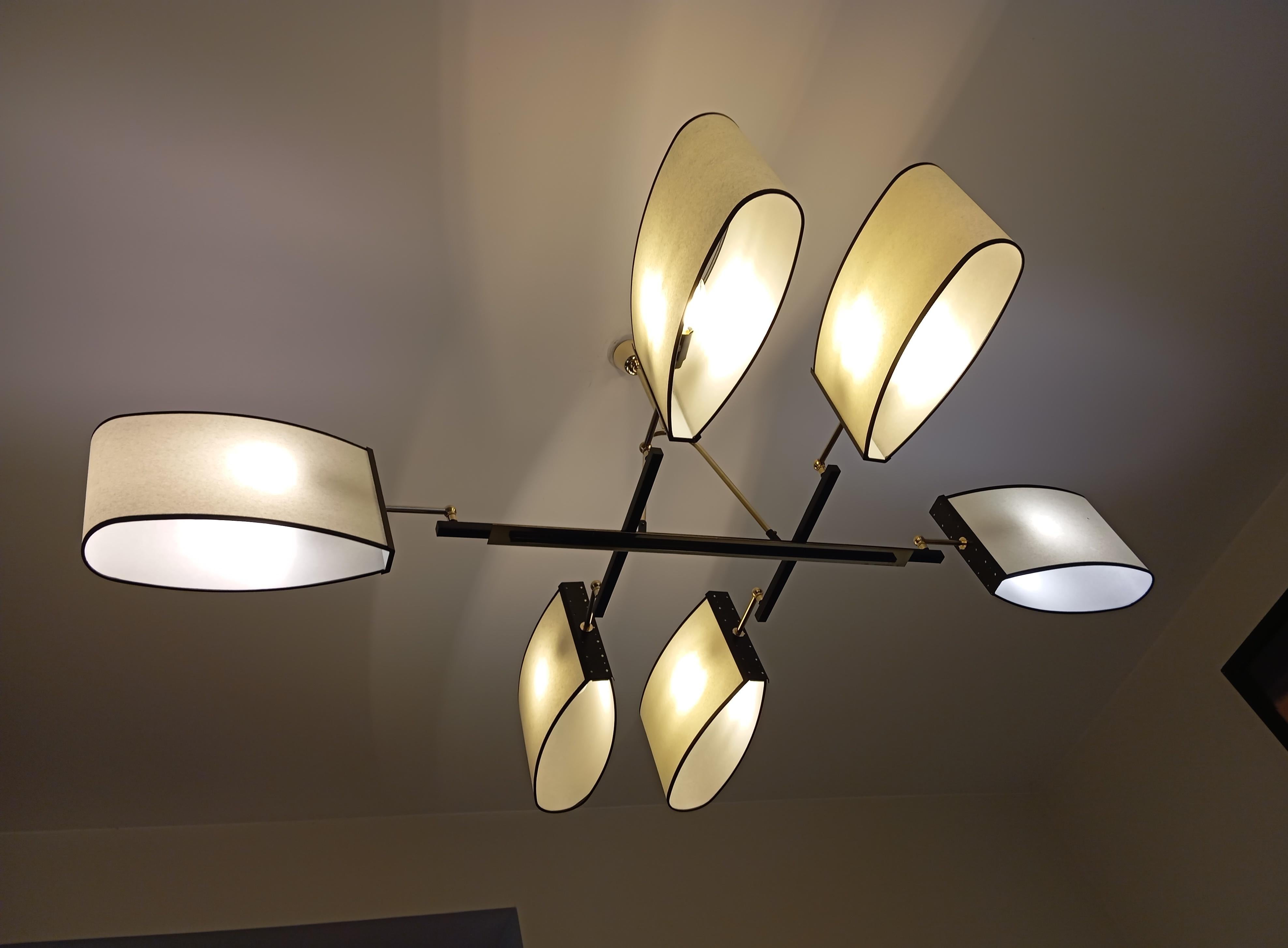 Mid-Century moderno Lampadario a 6 bracci di R. Lunel, circa 1950 in vendita