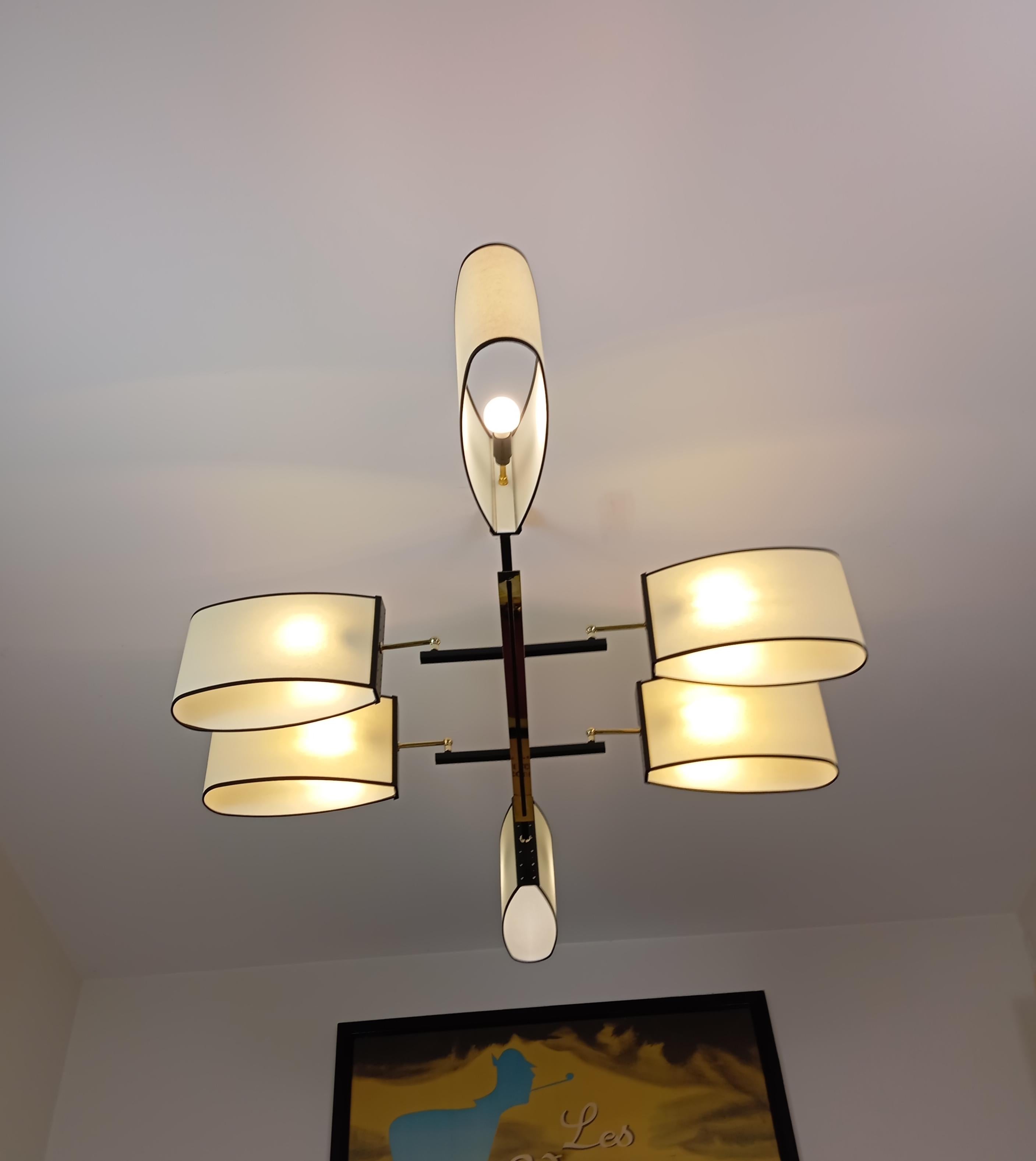 Francese Lampadario a 6 bracci di R. Lunel, circa 1950 in vendita