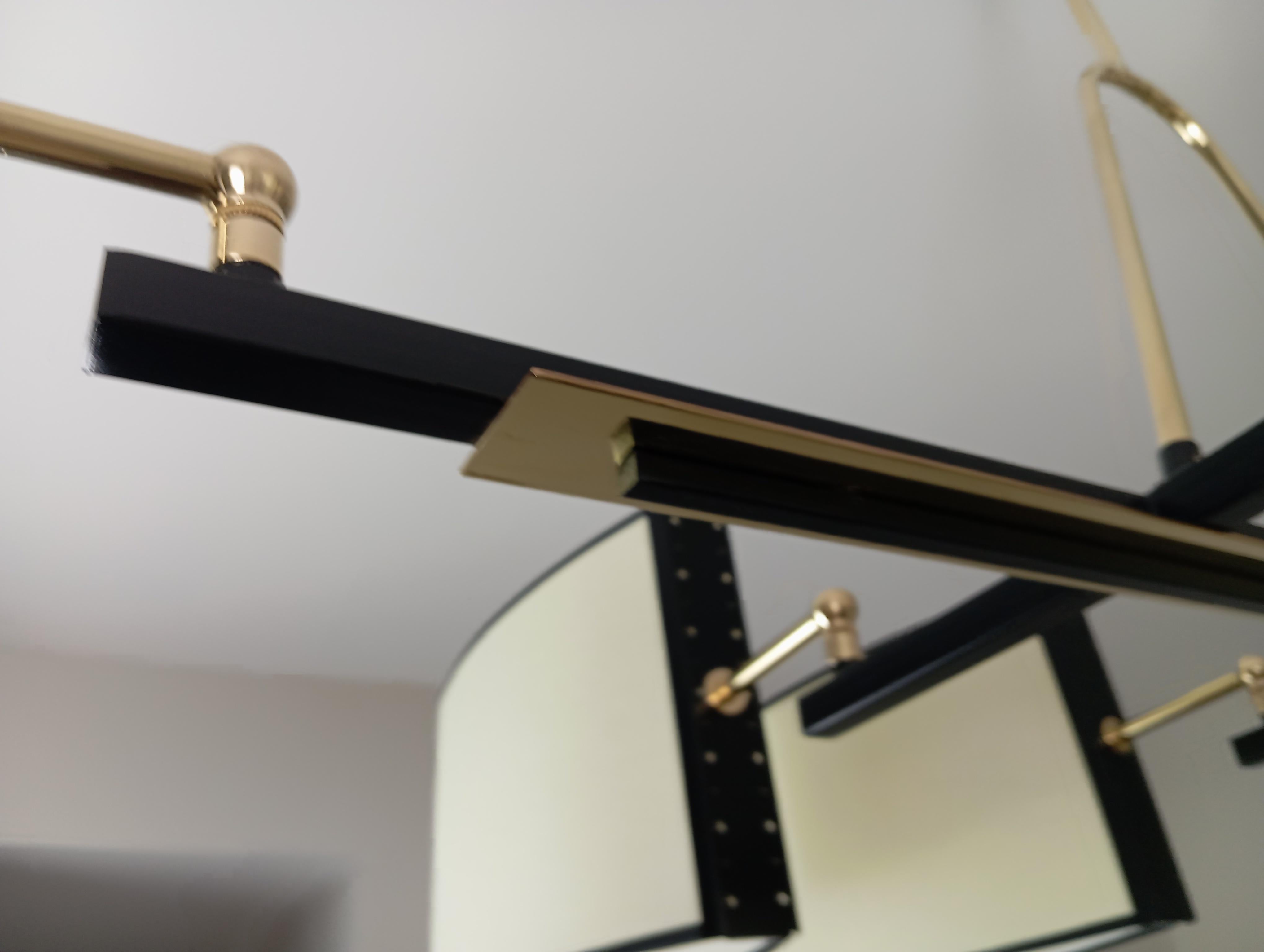 Metallo Lampadario a 6 bracci di R. Lunel, circa 1950 in vendita