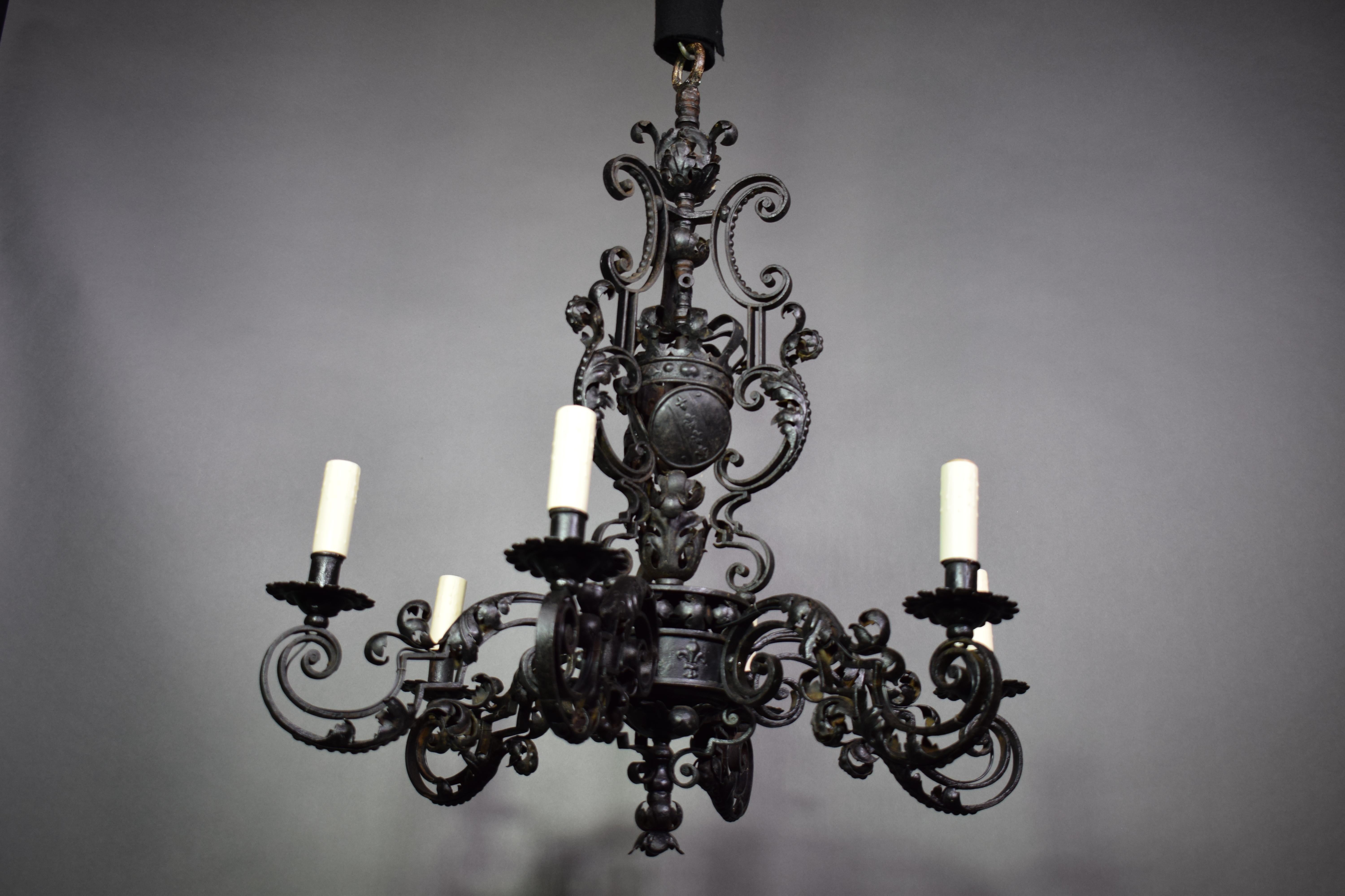 Hand-Crafted A very fine iron chandelier