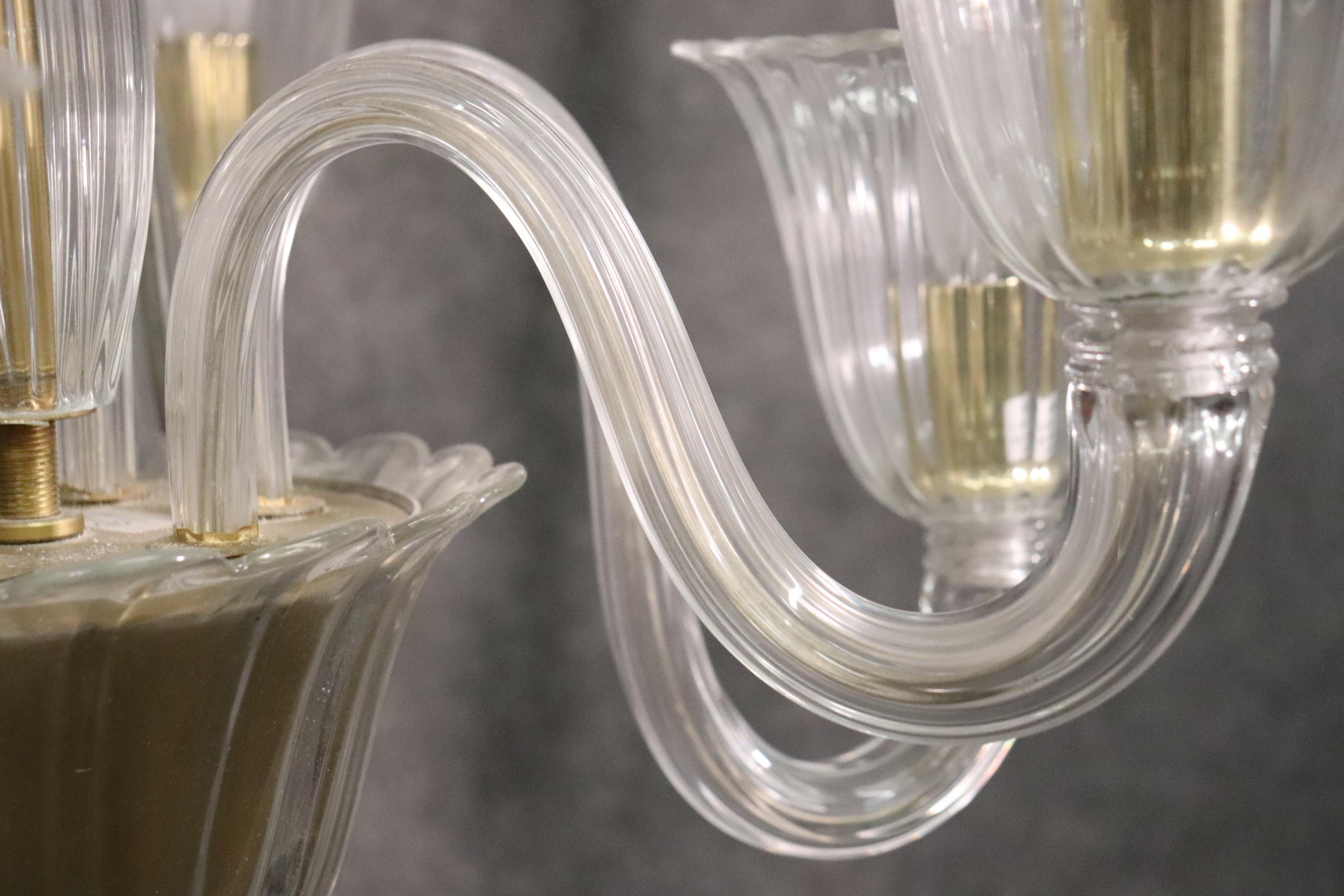 6-Arm Italian Murano Glass Chandelier In Good Condition For Sale In Swedesboro, NJ