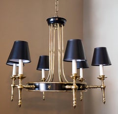 6-Arm Jansen Style Brass Chandelier, circa 1940, France