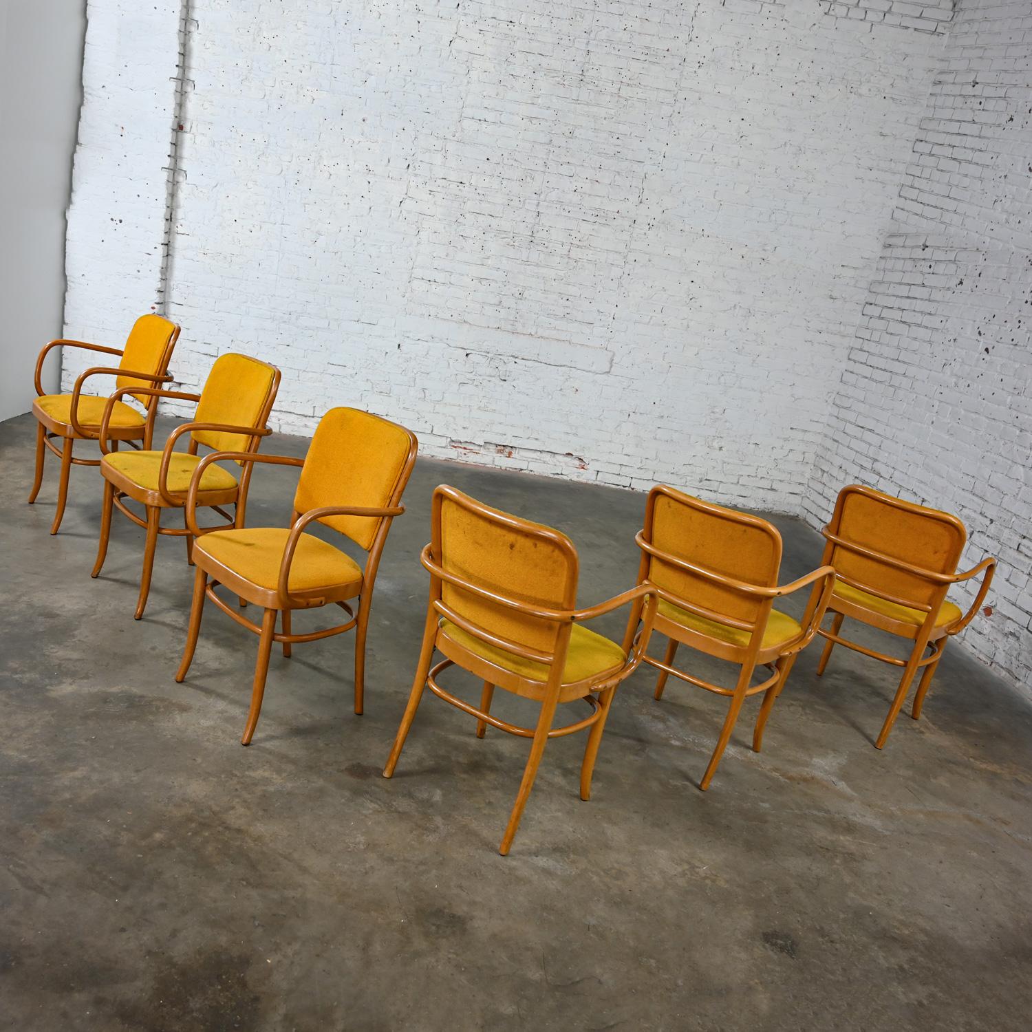 6 chaises de salle à manger Bauhaus en hêtre courbé J Hoffman Prague 811 style Thonet en vente 1