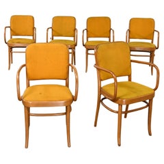 Vintage 6 Armed Bauhaus Beech Bentwood J Hoffman Prague 811 Dining Chairs Style Thonet