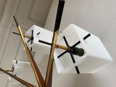 6-Armed Chandelier with Frosted Glass Shades, Stilux, Italy, 1960s