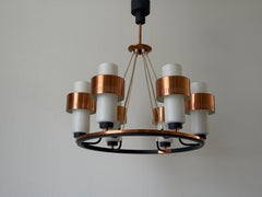6-Armed Copper Coloured Metal and Glass Large Ceiling Lamp, 1960s, Germany